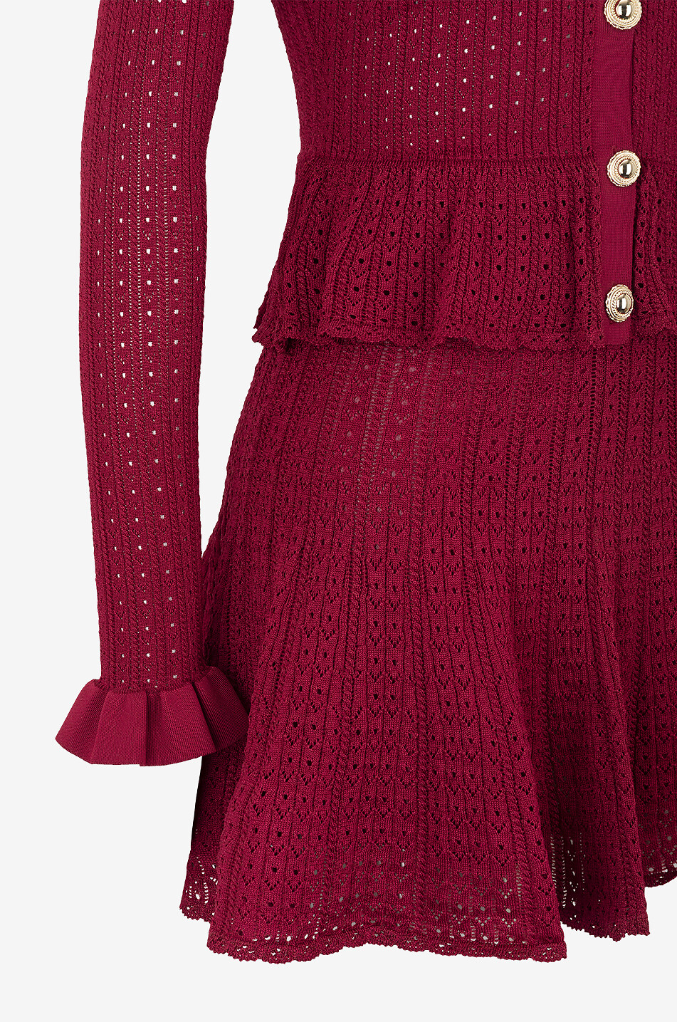 SELF PORTRAIT Pointelle knit peplum mini dress Women DARK RED 3