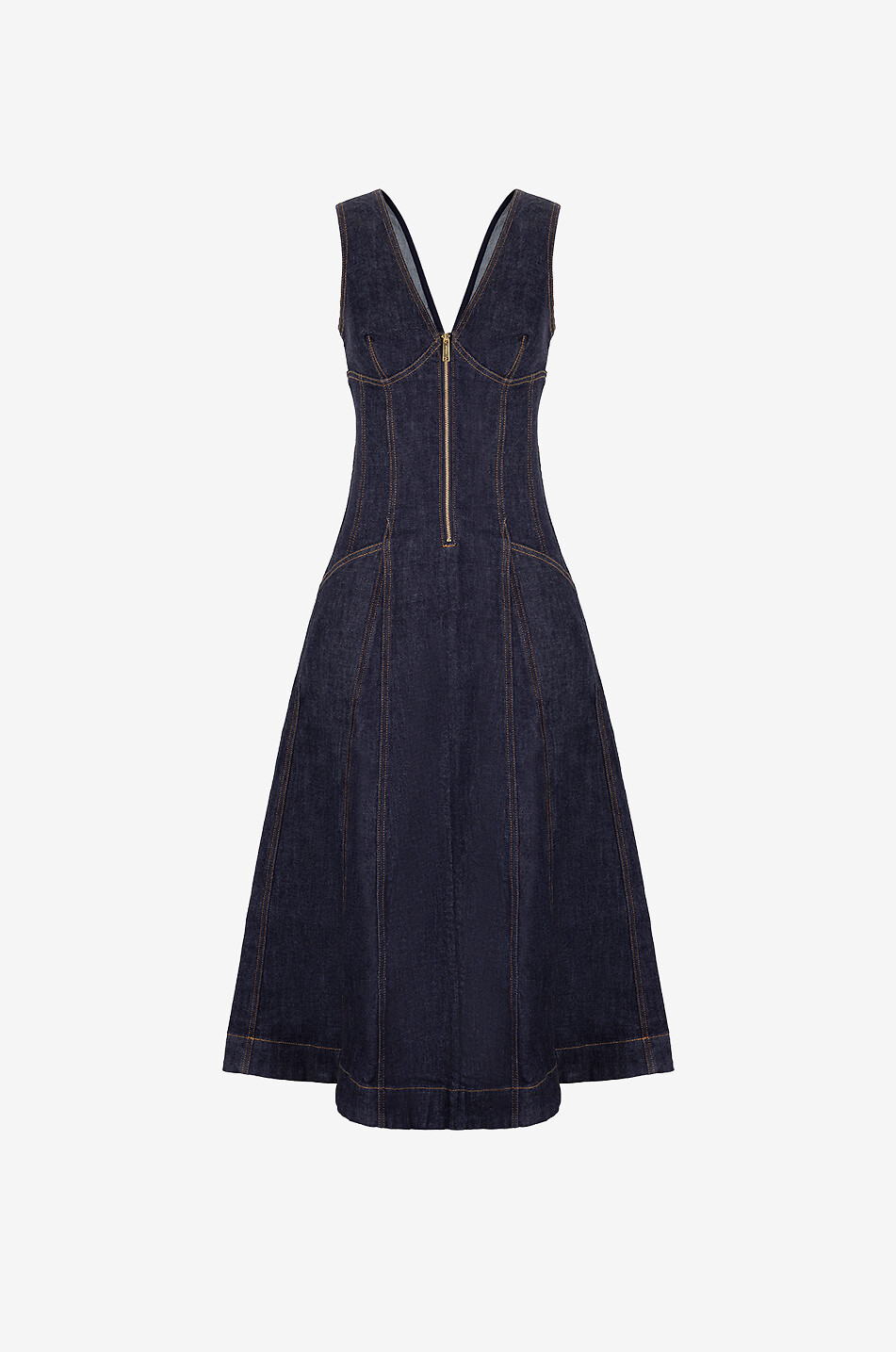 Indigo denim sleeveless midi dress