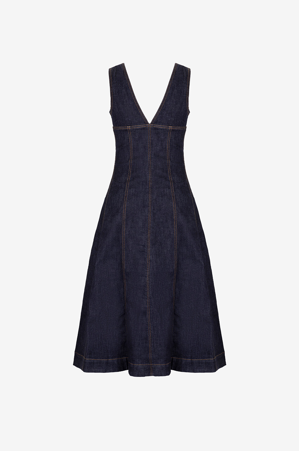 Indigo denim sleeveless midi dress