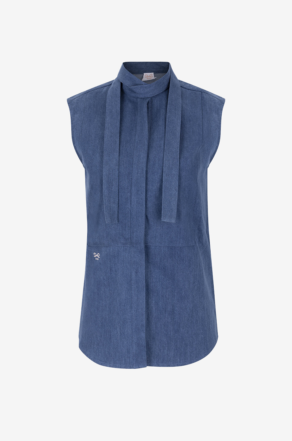 EMILY’S X BONGÉNIE Top sans manches à lavallière en denim Emily Femme BLEU 1