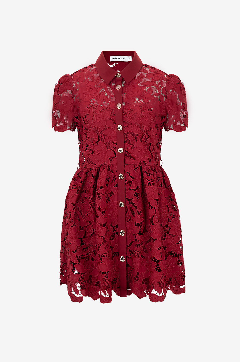 SELF PORTRAIT Belted lace mini shirt dress Women DARK RED 1