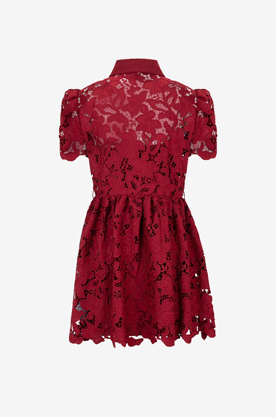 SELF PORTRAIT Belted lace mini shirt dress Women DARK RED 2