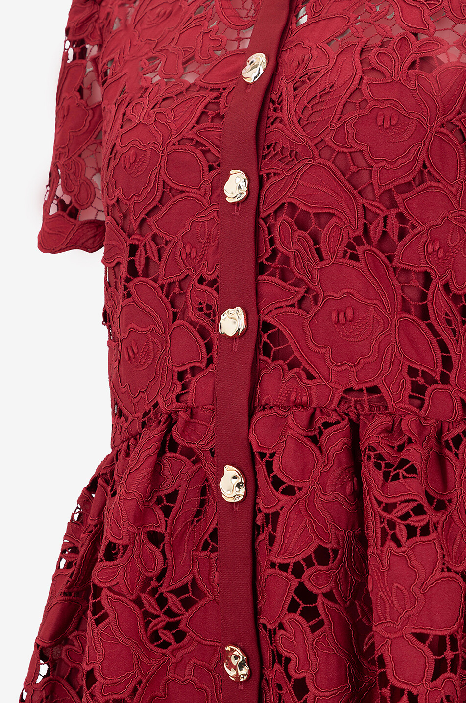 SELF PORTRAIT Belted lace mini shirt dress Women DARK RED 3