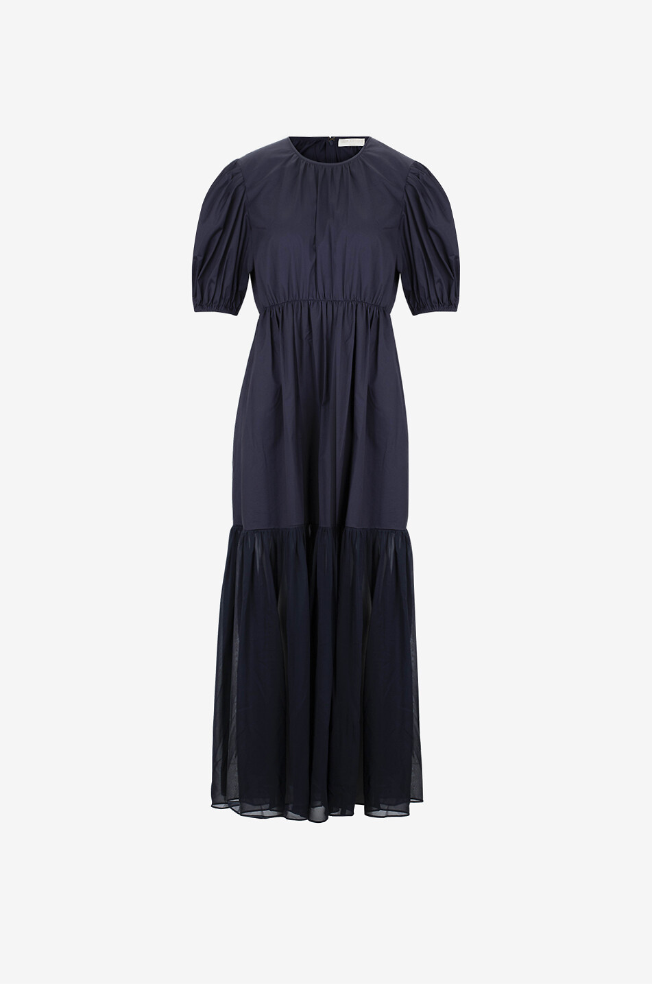 ULLA JOHNSON Collage long poplin and chiffon flared dress Women DARK BLUE 1