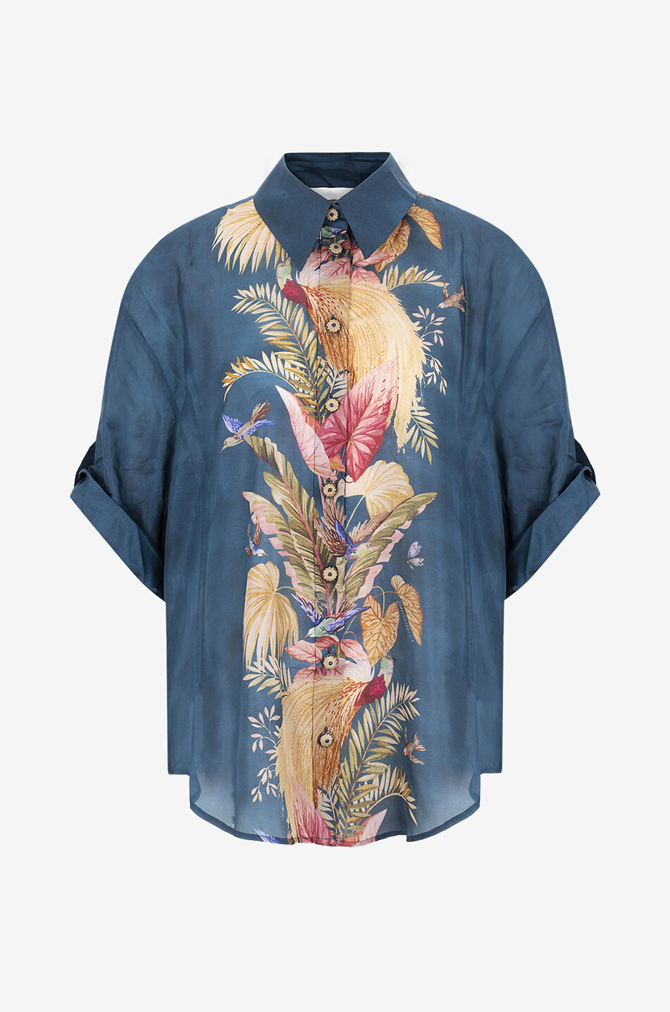 ZIMMERMANN Oversize-Kurzarmhemd aus Seide Ascension Relaxed Damen DUNKELBLAU 1