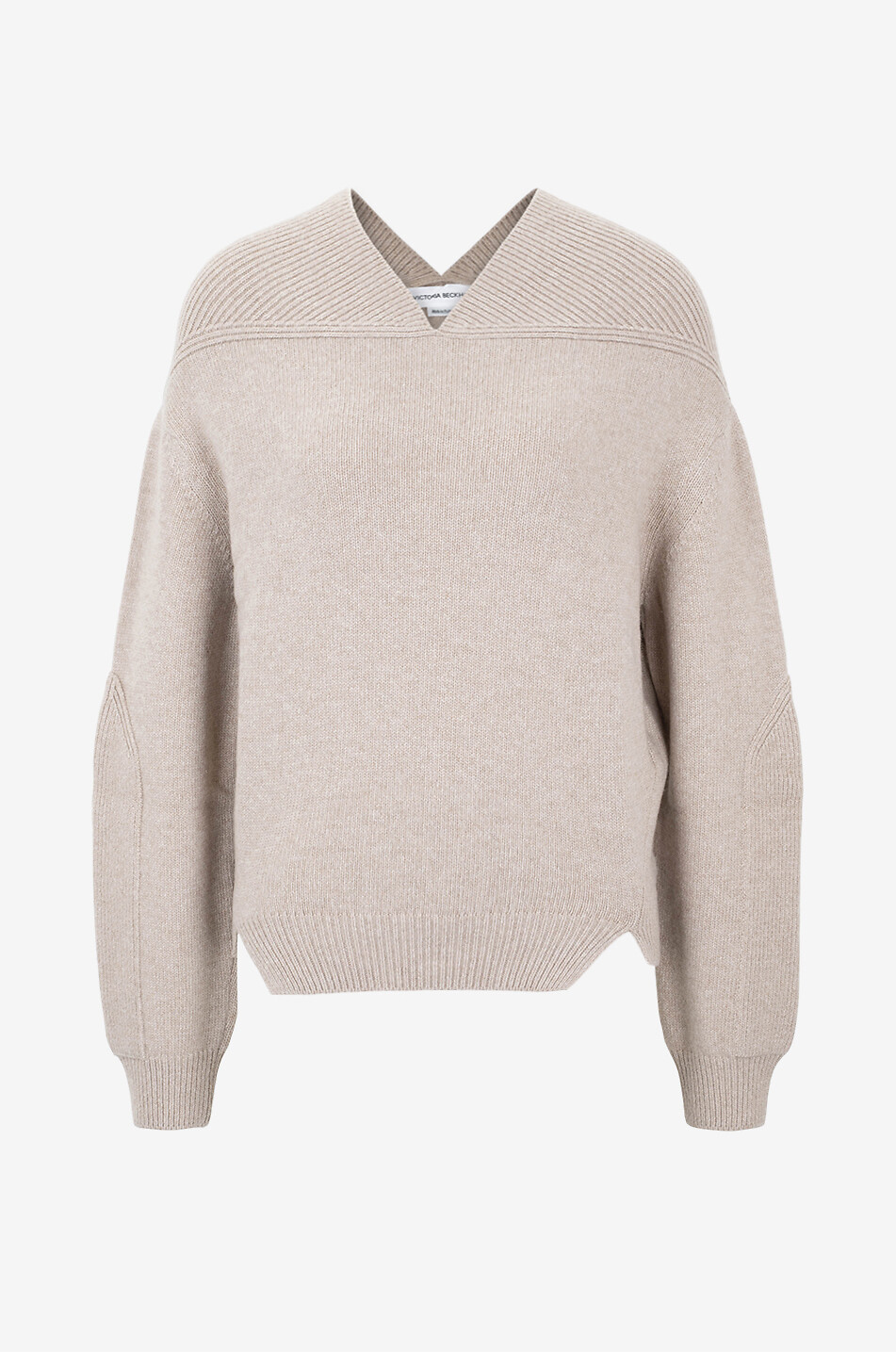 VICTORIA BECKHAM Pull épais en laine et cachemire à col V Yoke Detail Femme BEIGE 1