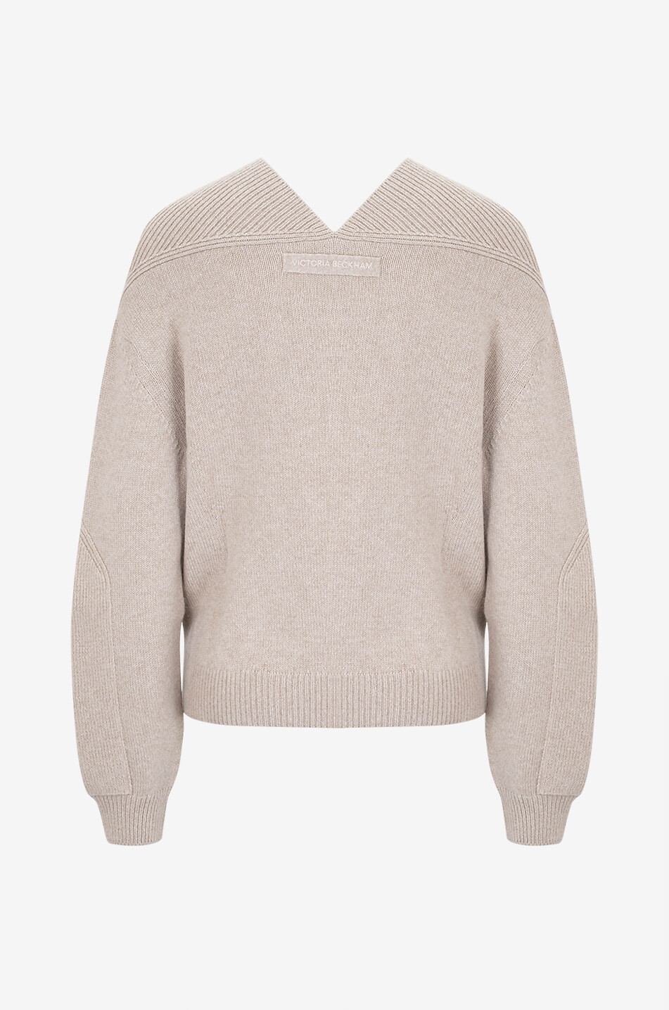 VICTORIA BECKHAM Pull épais en laine et cachemire à col V Yoke Detail Femme BEIGE 2