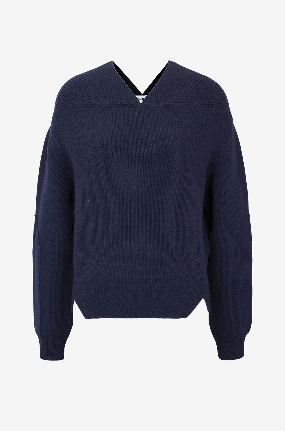 VICTORIA BECKHAM Pull épais en laine et cachemire à col V Yoke Detail Femme BLEU FONCE 1
