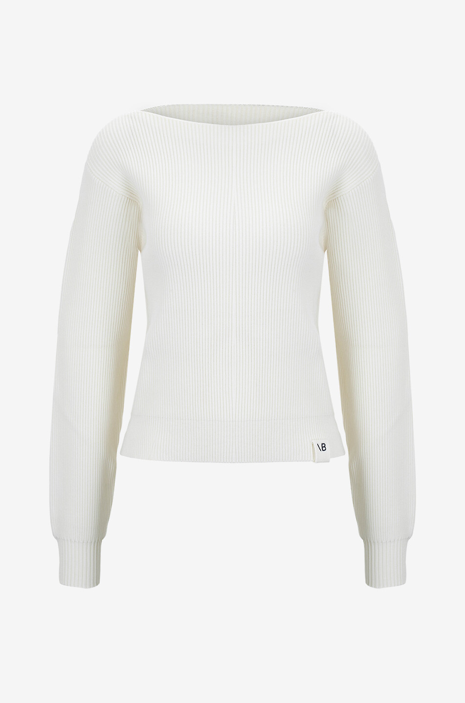 Pull côtelé à col bateau en coton et soie