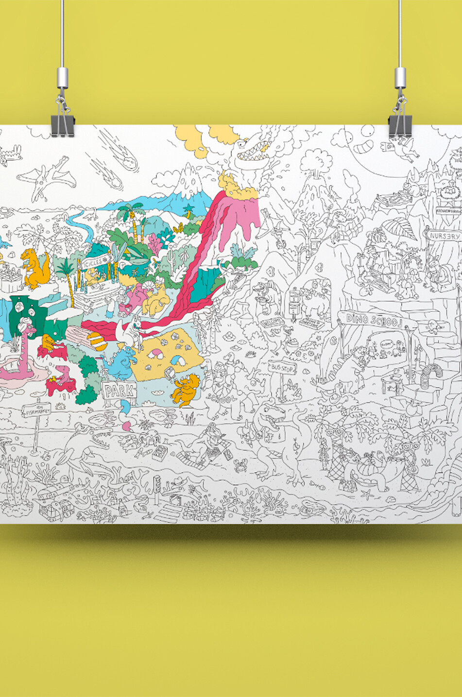 OMY Poster géant à colorier enfant Dinos Unisexe MULTICOLORE 2