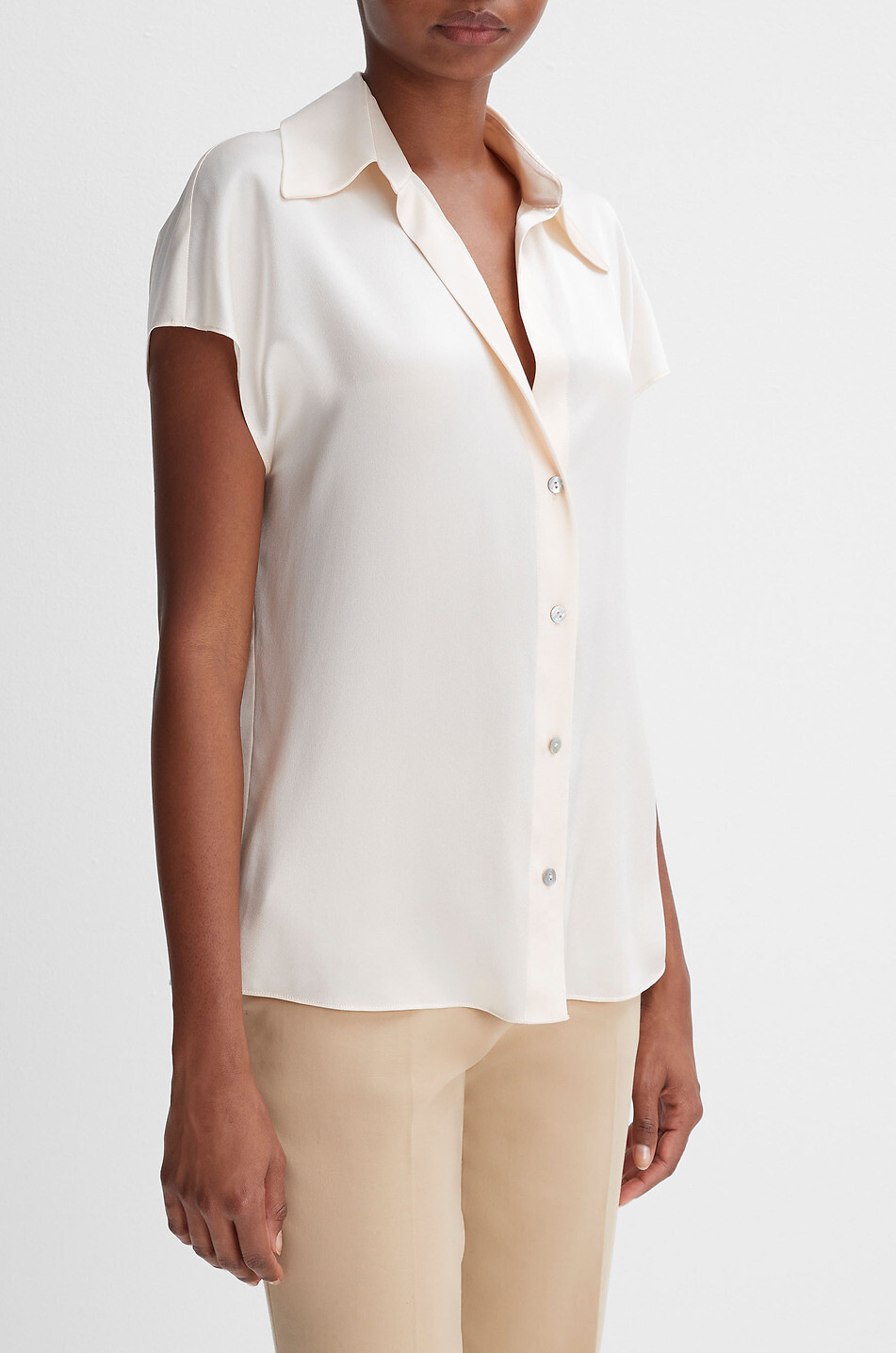VINCE Kurzärmelige Bluse aus Seide Damen WEISS 8