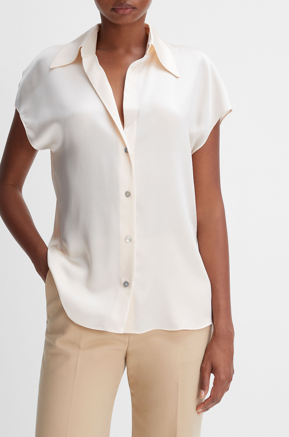 VINCE Kurzärmelige Bluse aus Seide Damen WEISS 10
