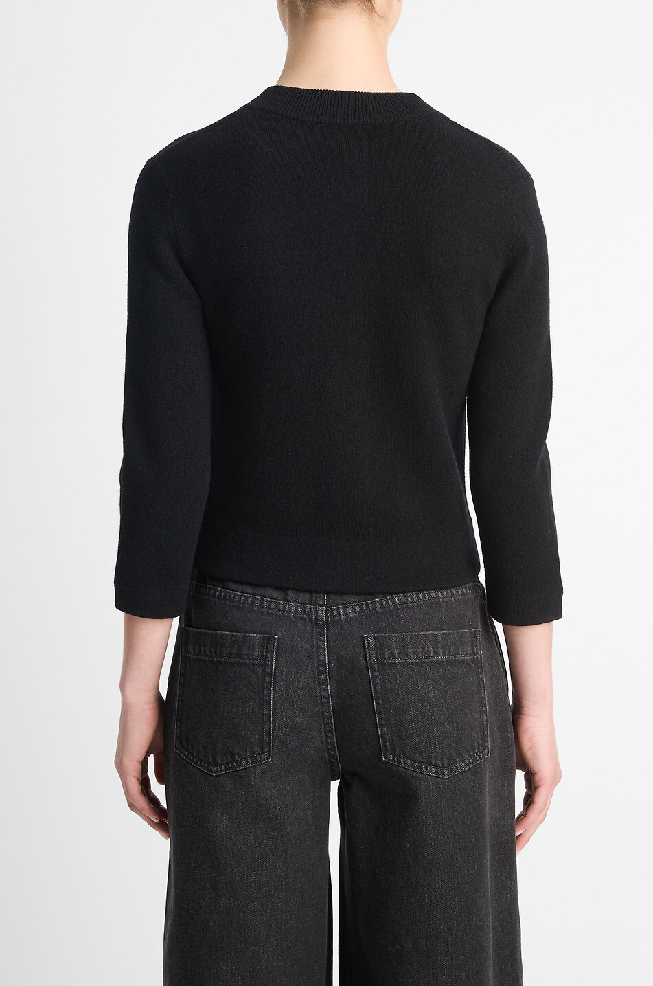 VINCE Cardigan court boutonné en laine et coton Femme NOIR 5