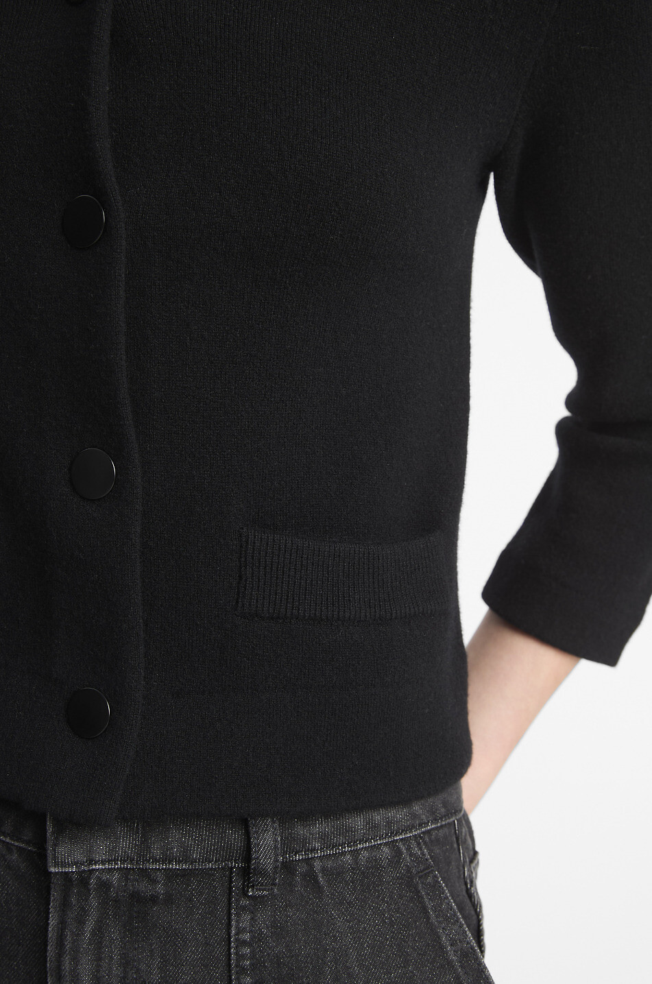 VINCE Cardigan court boutonné en laine et coton Femme NOIR 6