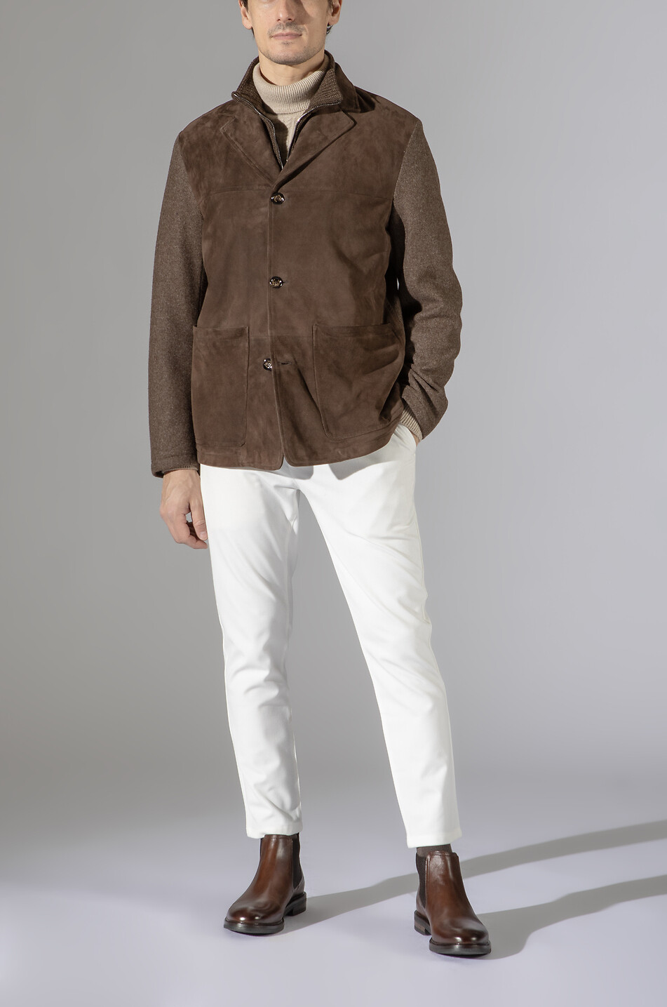 GIMO'S Short suede jacket with lapel collar Men LIGHT BROWN 3