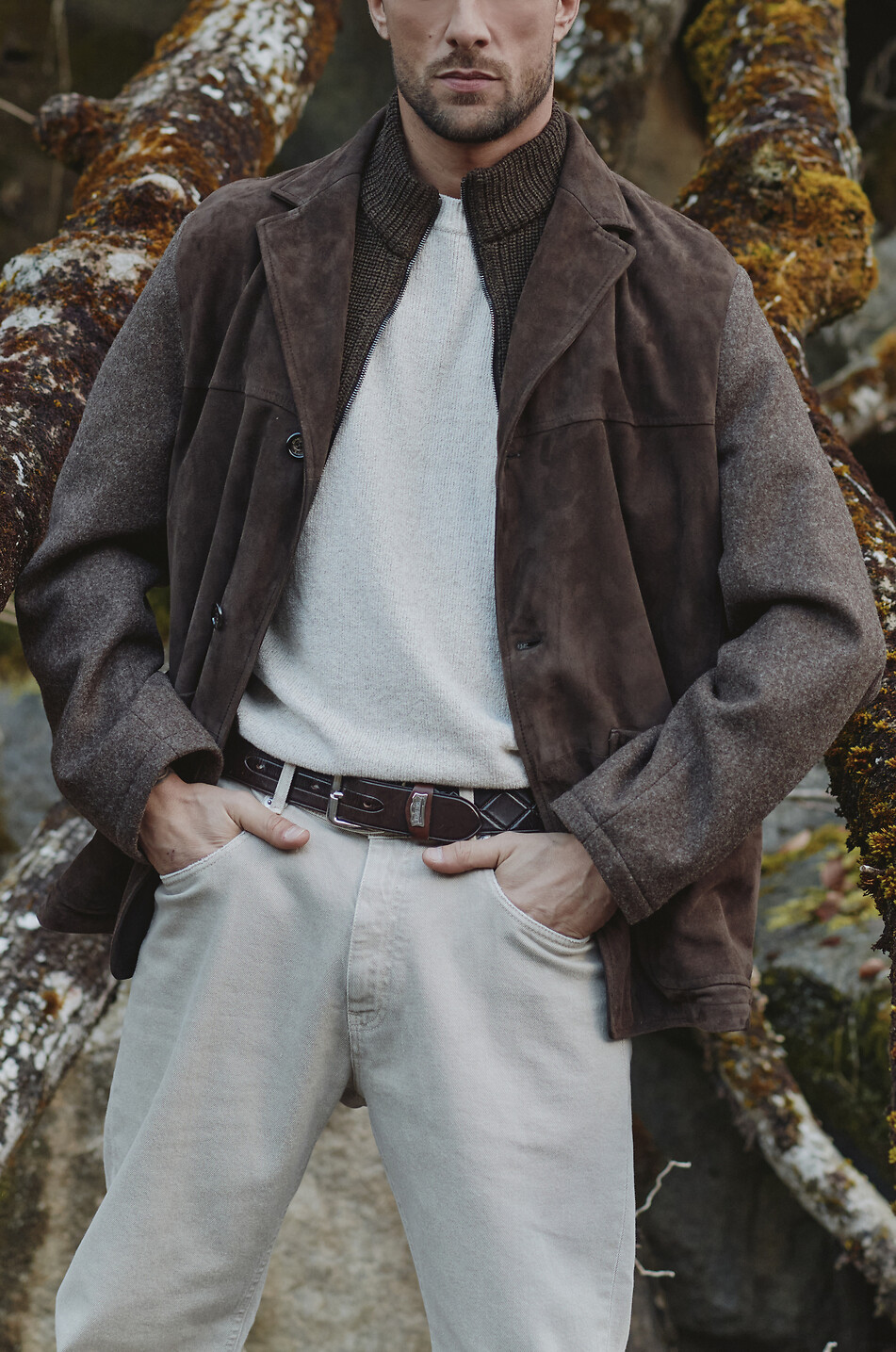 GIMO'S Short suede jacket with lapel collar Men LIGHT BROWN 4