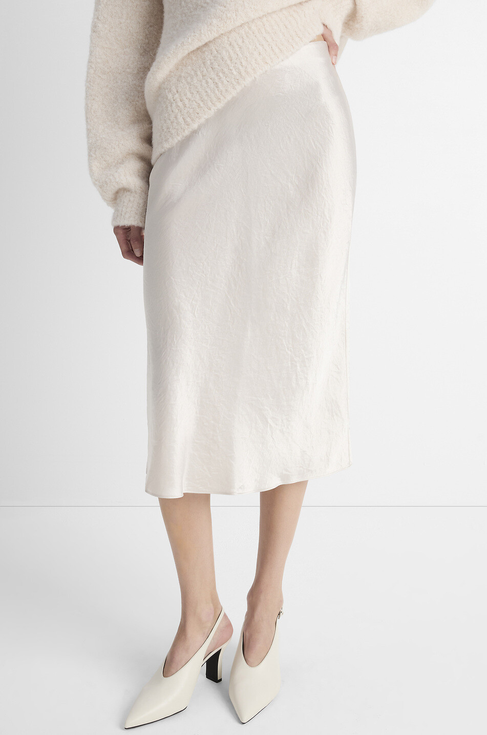 VINCE Crinkle effect satin midi skirt Women BEIGE 5