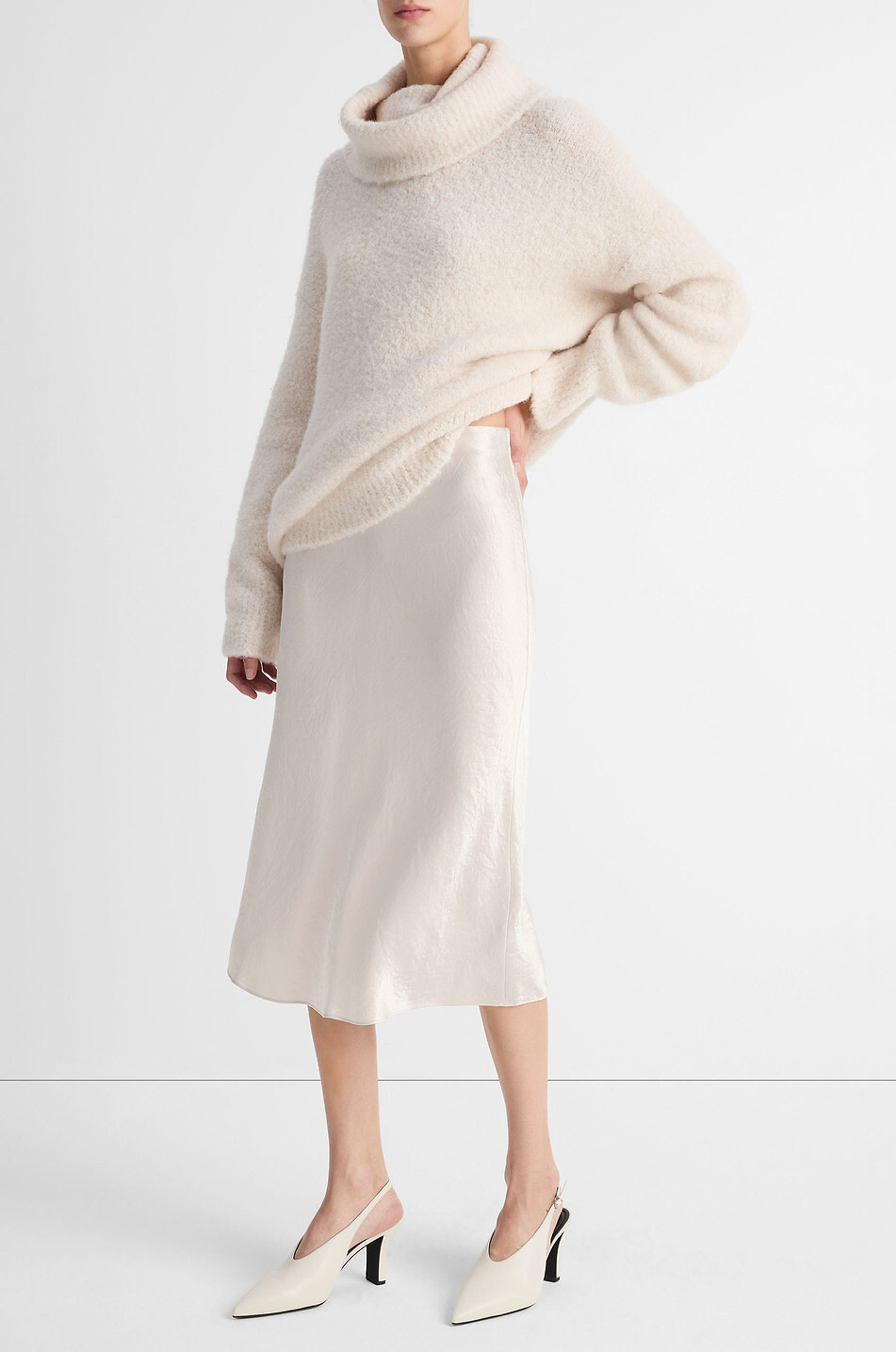VINCE Crinkle effect satin midi skirt Women BEIGE 6