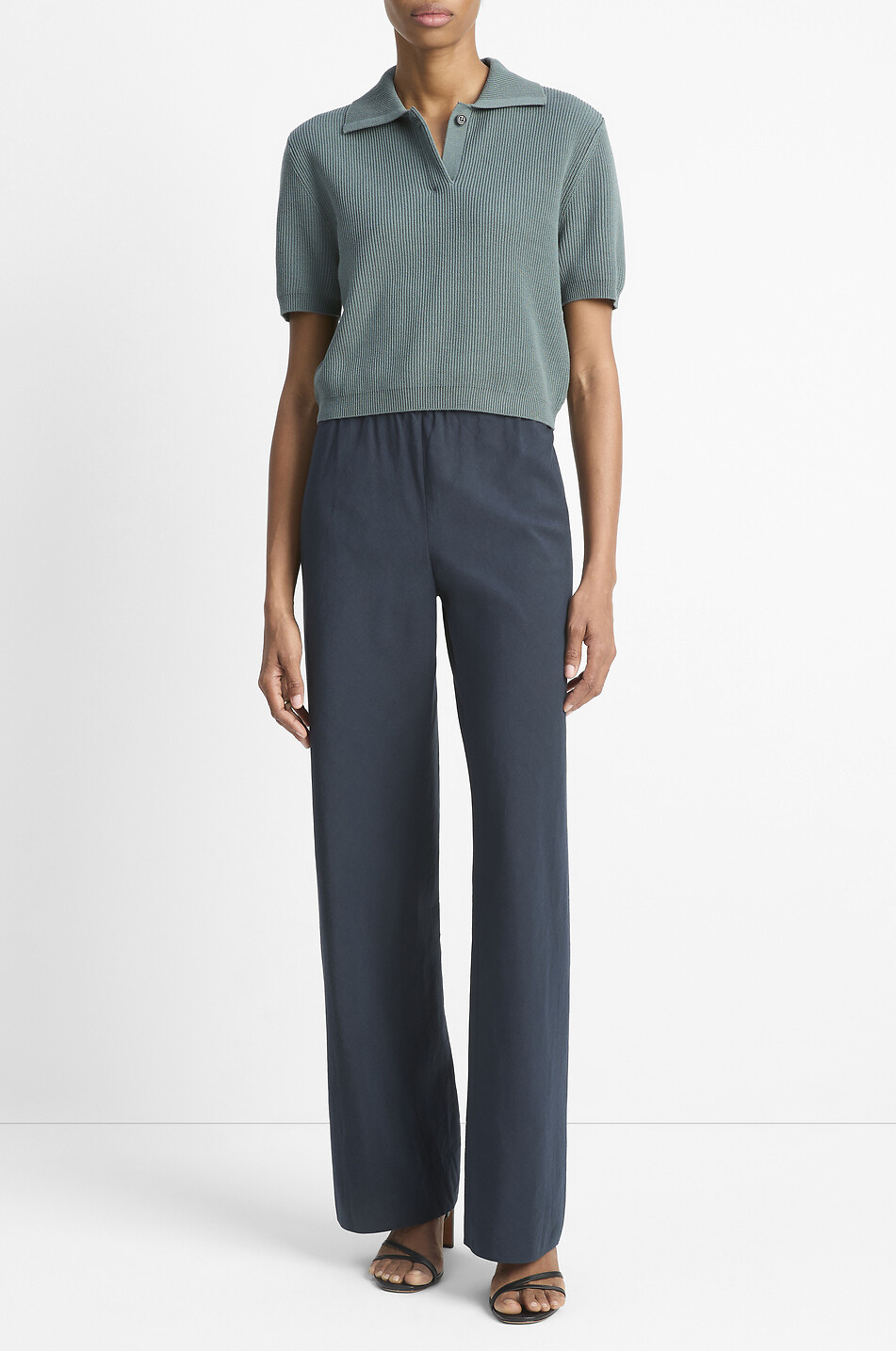 VINCE Polo manches courtes en soie et coton Femme VERT 3