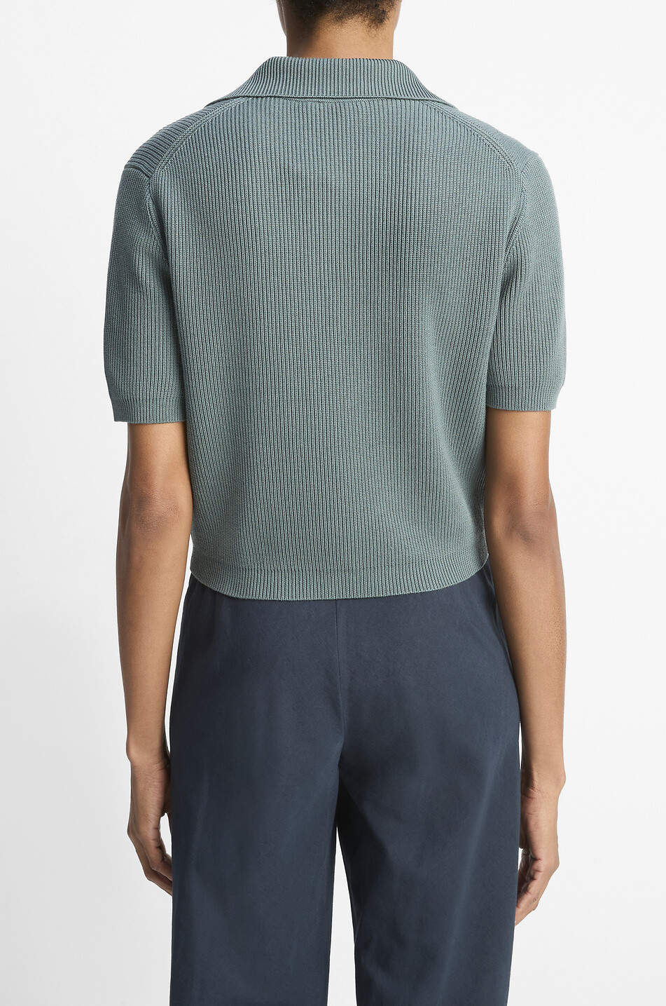 VINCE Polo manches courtes en soie et coton Femme VERT 4