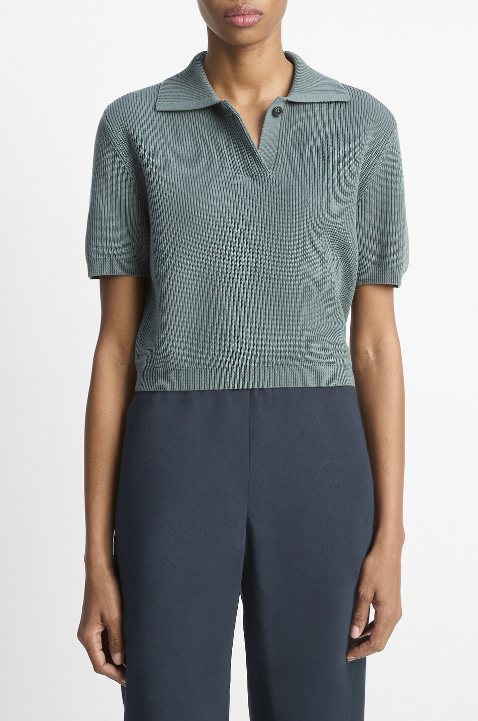 VINCE Polo manches courtes en soie et coton Femme VERT 6