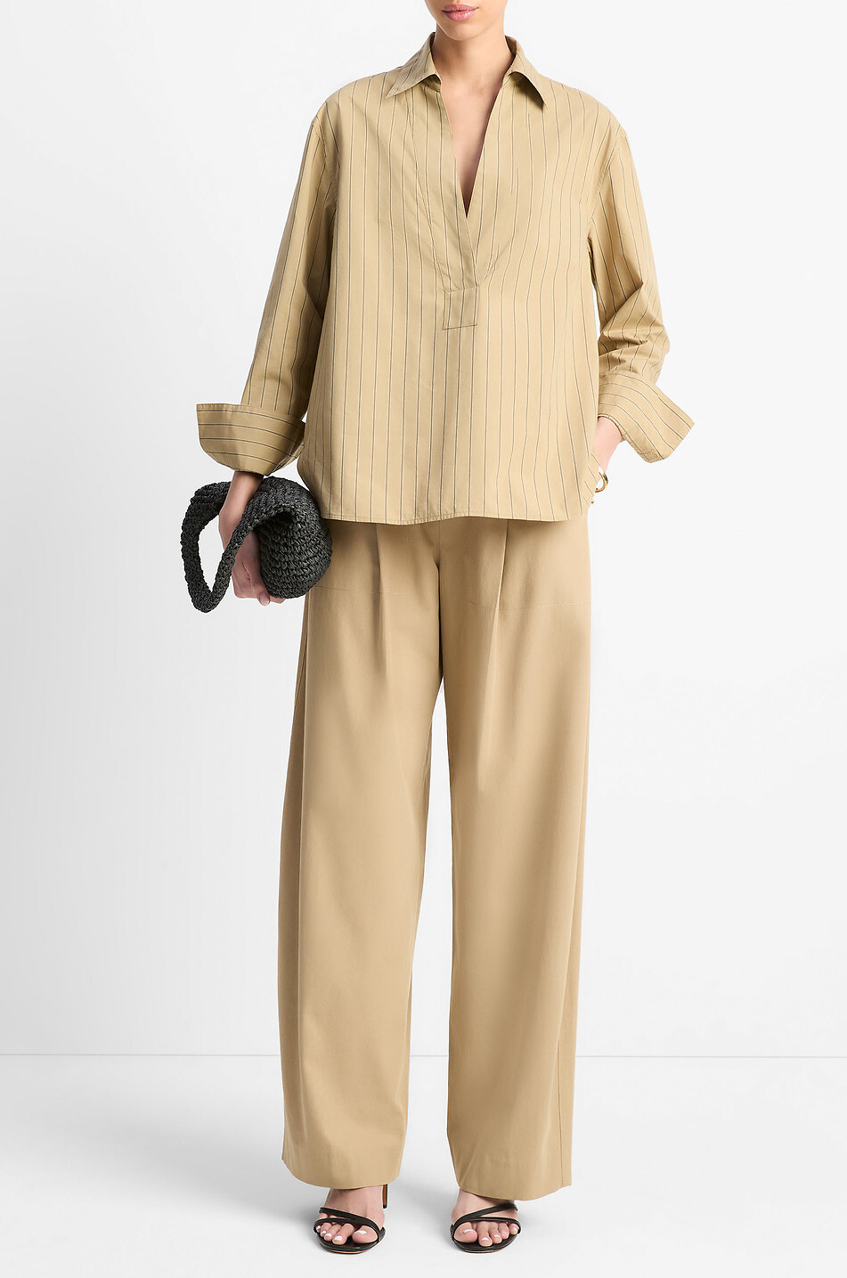 VINCE Striped long-sleeve popeline shirt Women BEIGE 3