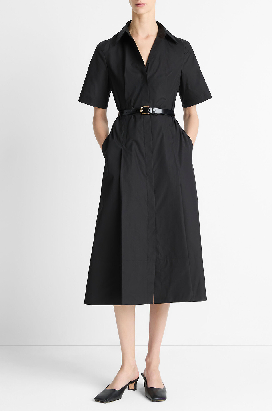 VINCE Cotton short-sleeved midi shirt dress Women BLACK 3