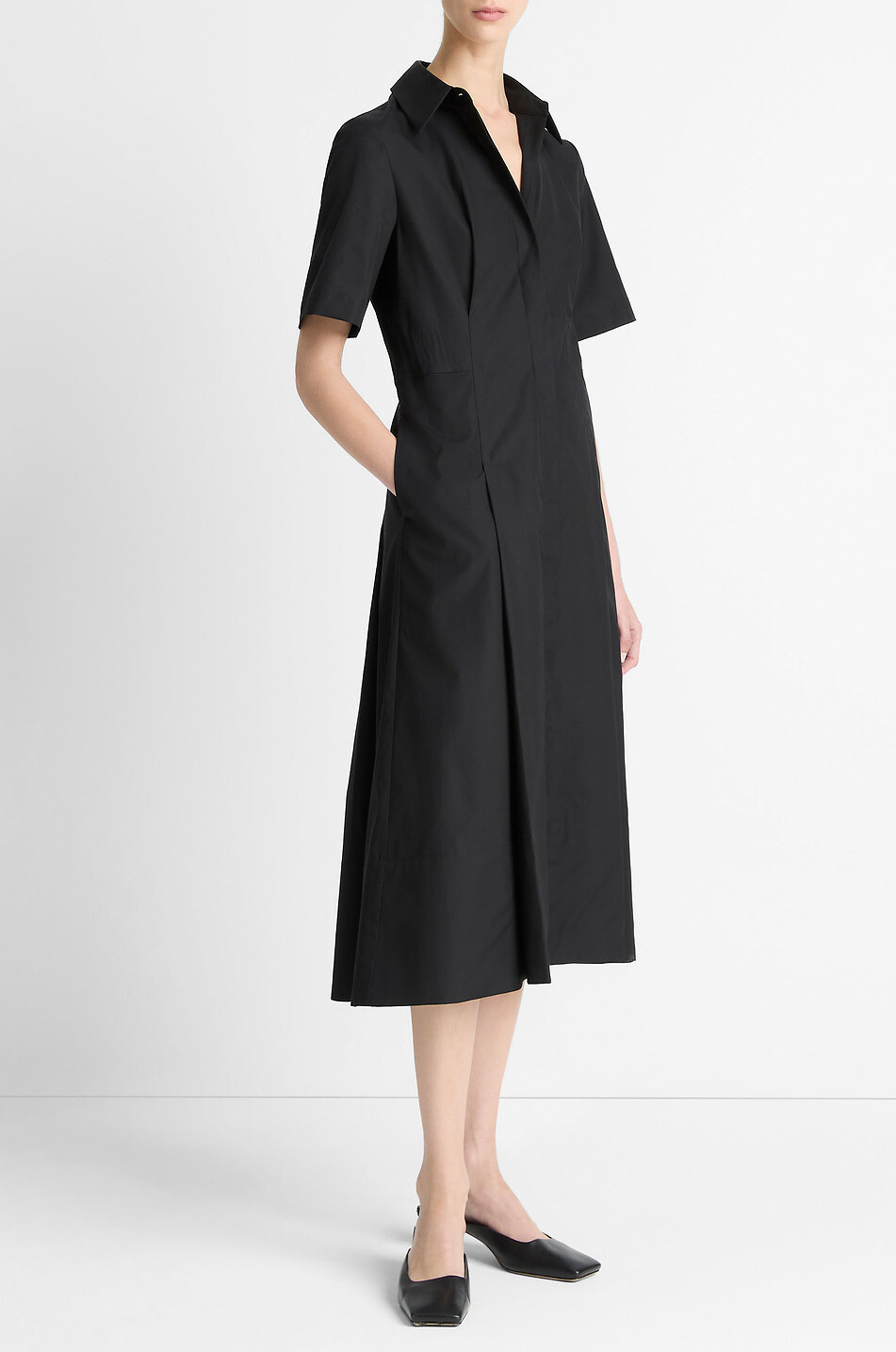 VINCE Cotton short-sleeved midi shirt dress Women BLACK 5