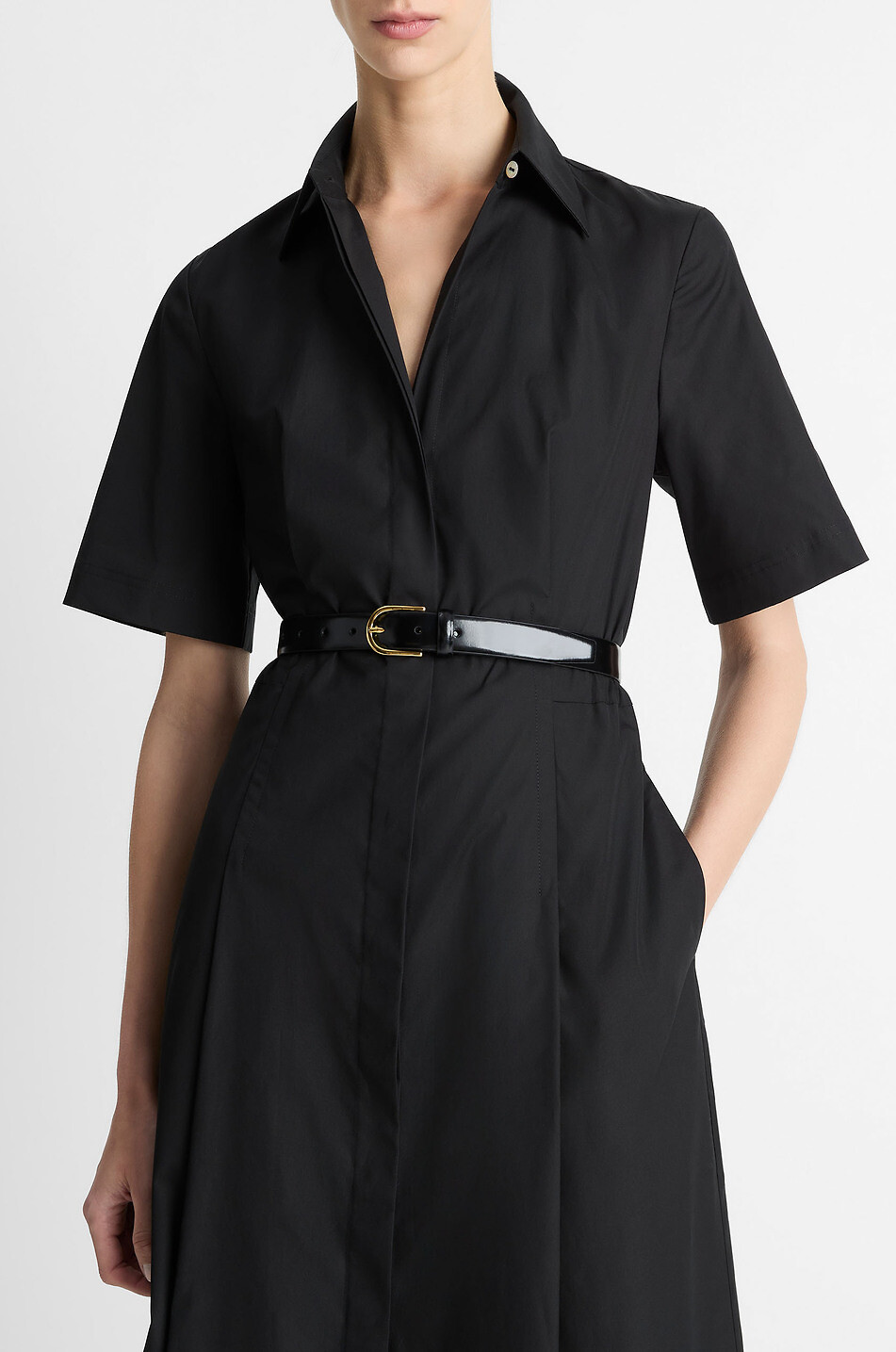 VINCE Cotton short-sleeved midi shirt dress Women BLACK 6