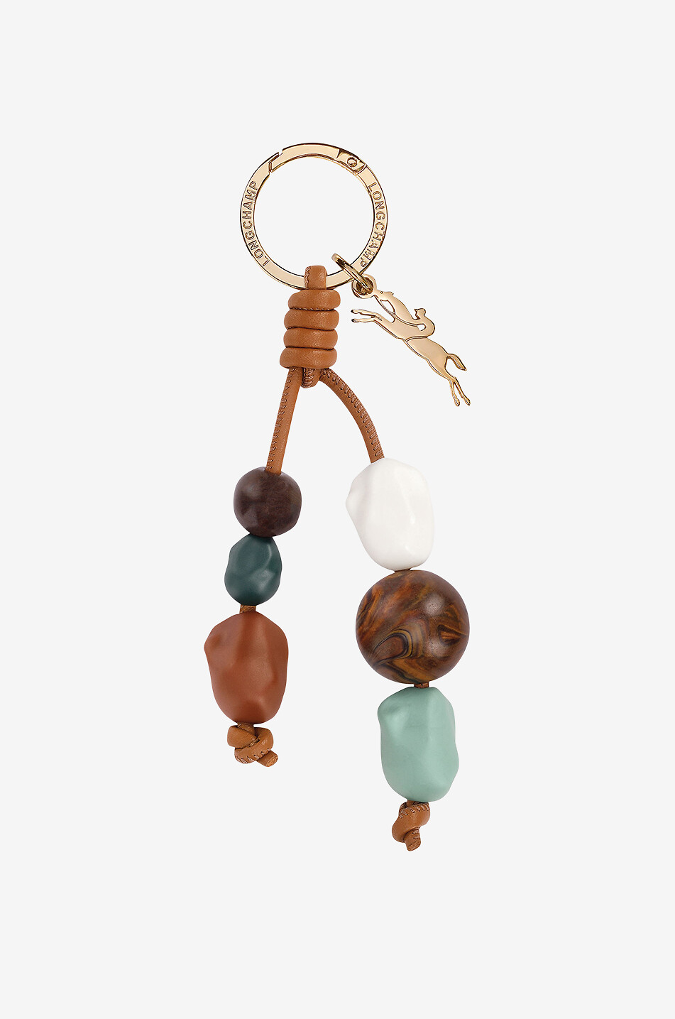 Le Pliage Extra leather and wooden bead key ring