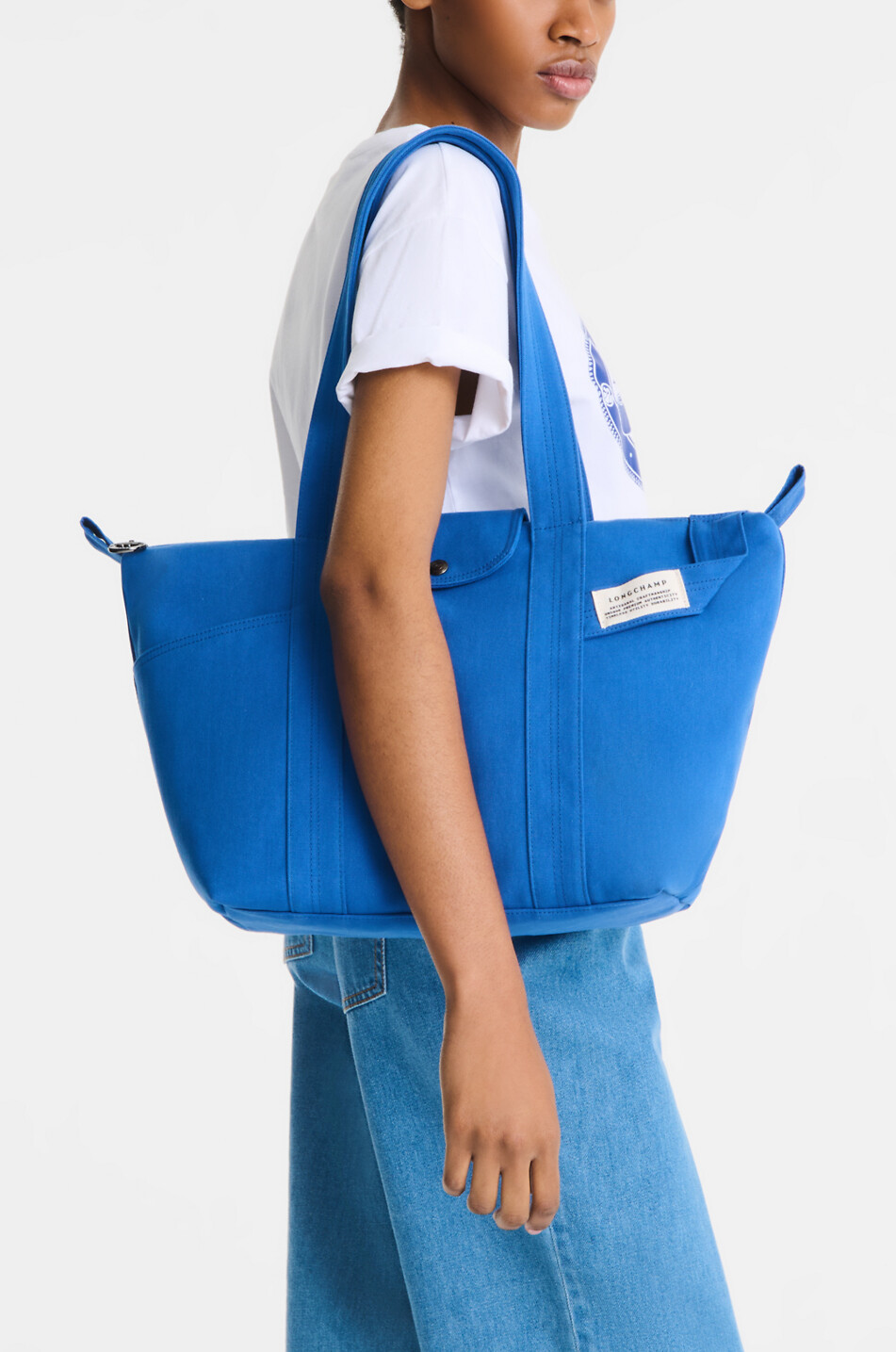 LONGCHAMP Sac cabas en toile workwear Le Pliage Collection L Femme BLEU 3