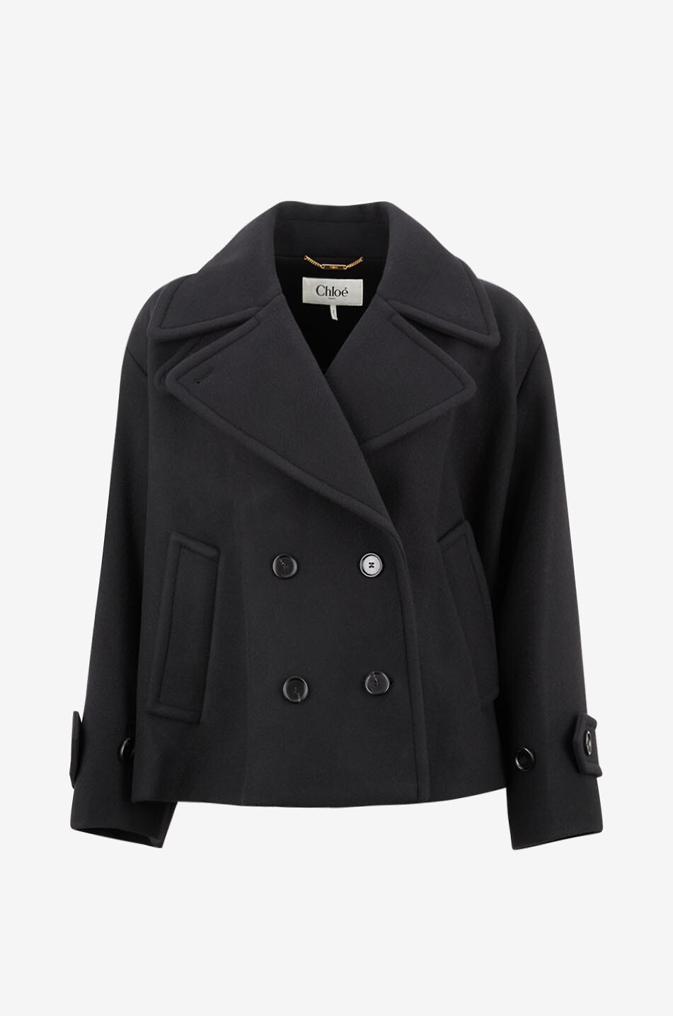 CHLOE Zweireihiger Oversize-Kurzmantel aus Wolle Damen SCHWARZ 1
