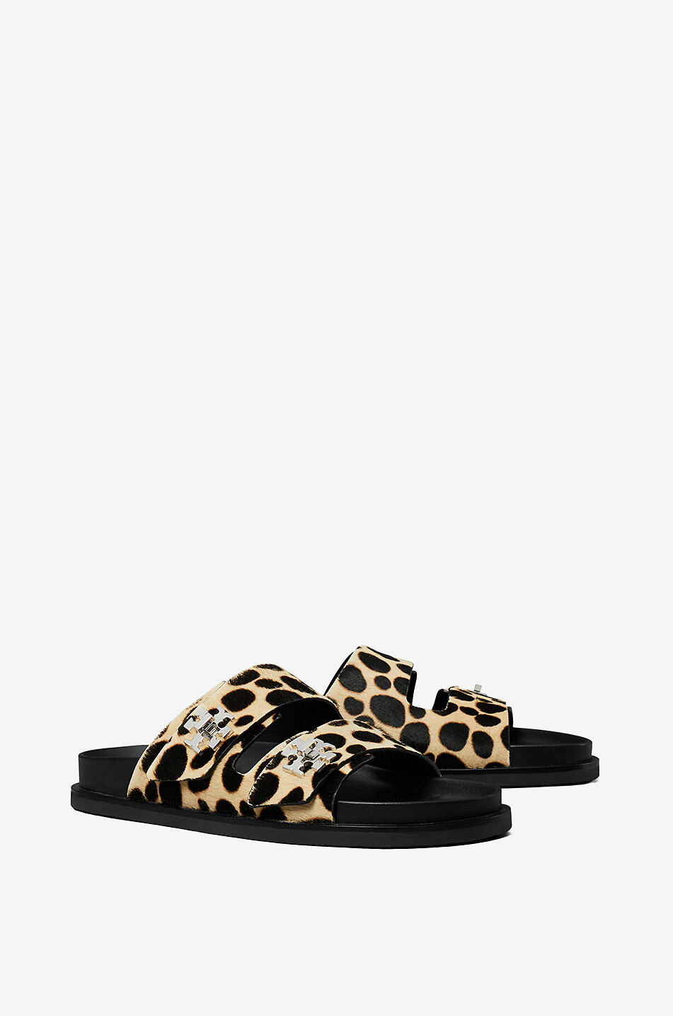 TORY BURCH Flache Pantoletten aus Leoparden-Kalbshaarleder Double T Damen SCHWARZ 2