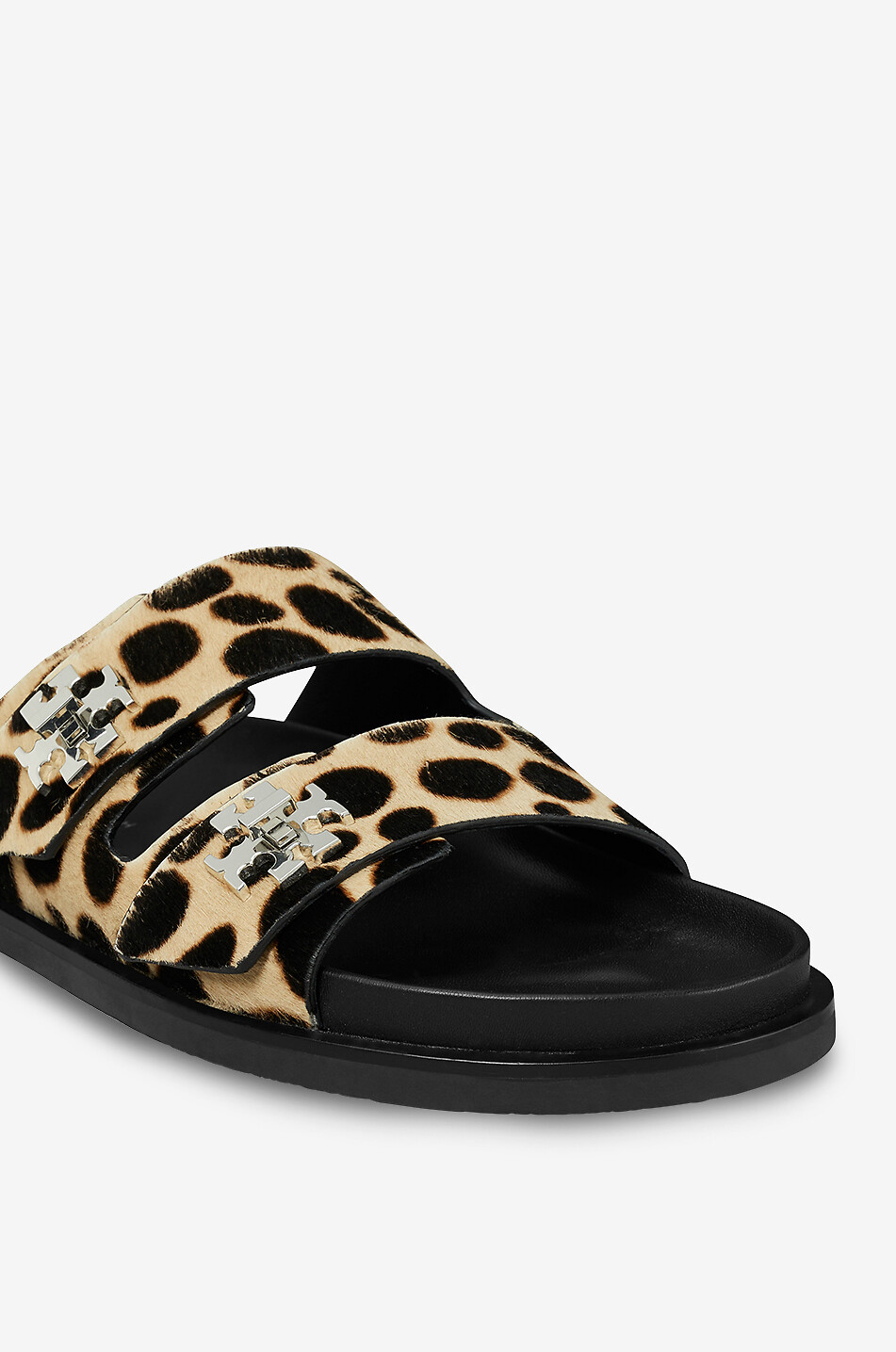 TORY BURCH Flache Pantoletten aus Leoparden-Kalbshaarleder Double T Damen SCHWARZ 4