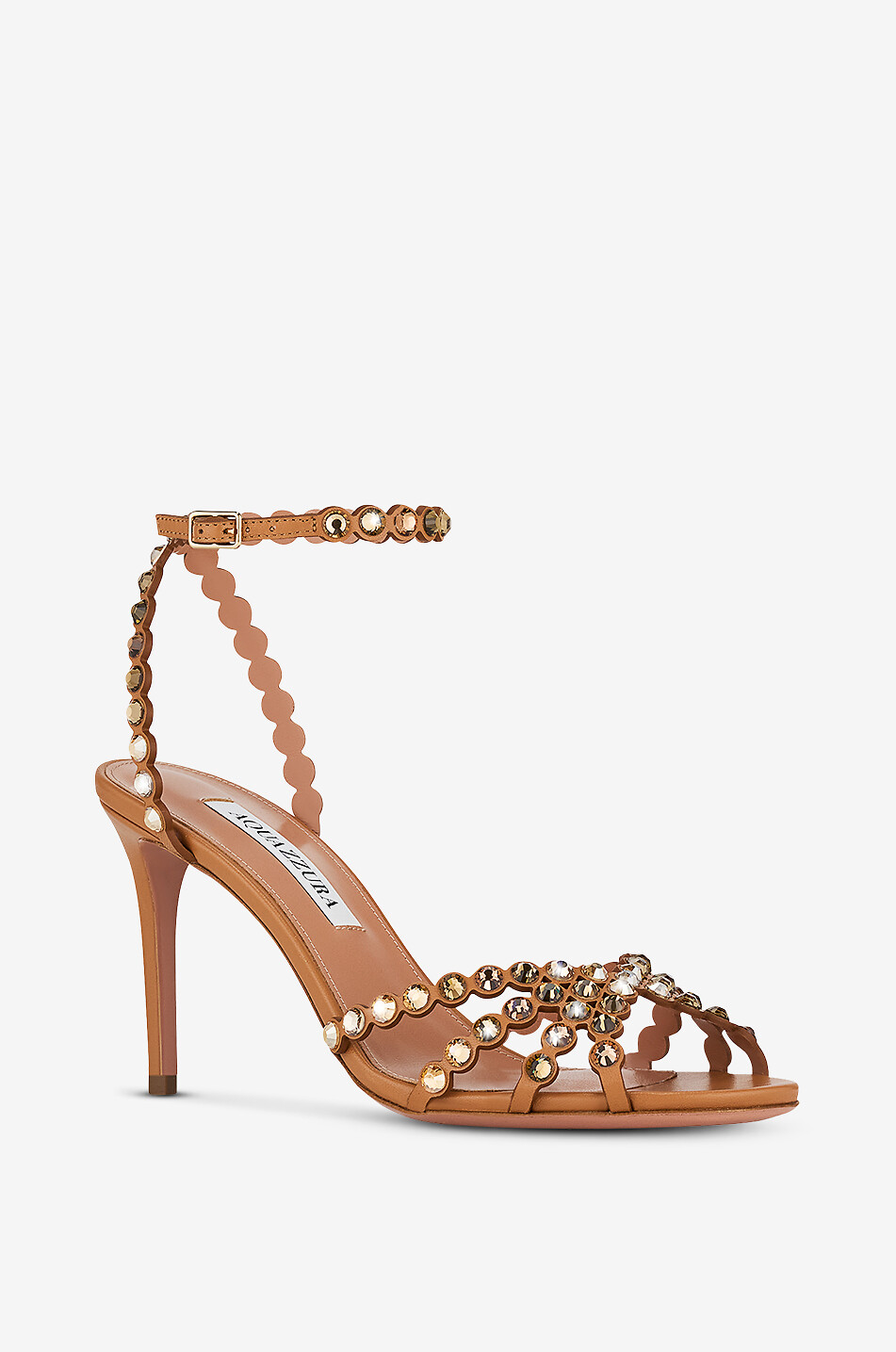 AQUAZZURA Sandales en cuir nappa et cristaux Tequila 85 Femme Beige Foncé 1