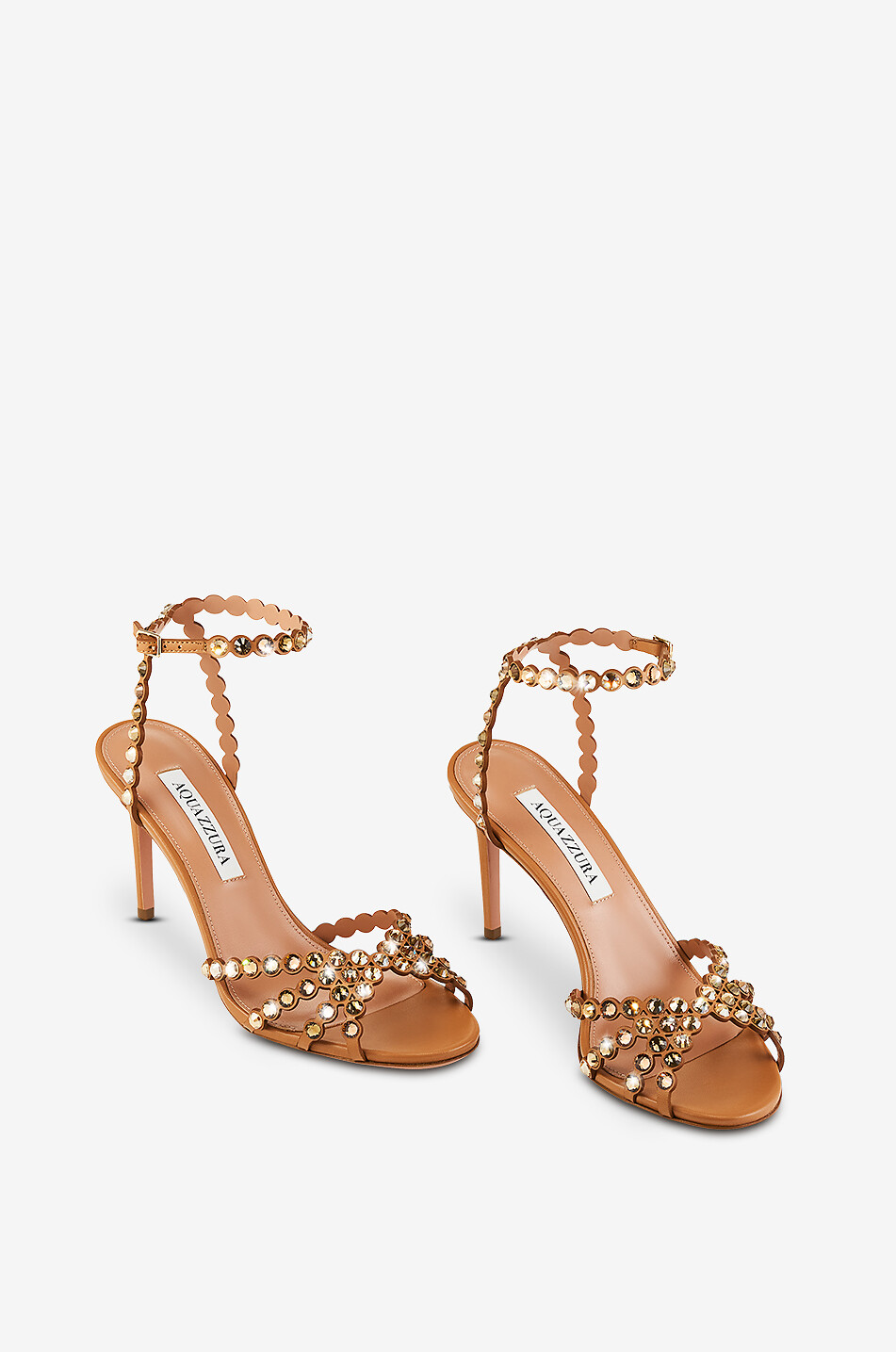 AQUAZZURA Sandales en cuir nappa et cristaux Tequila 85 Femme Beige Foncé 3