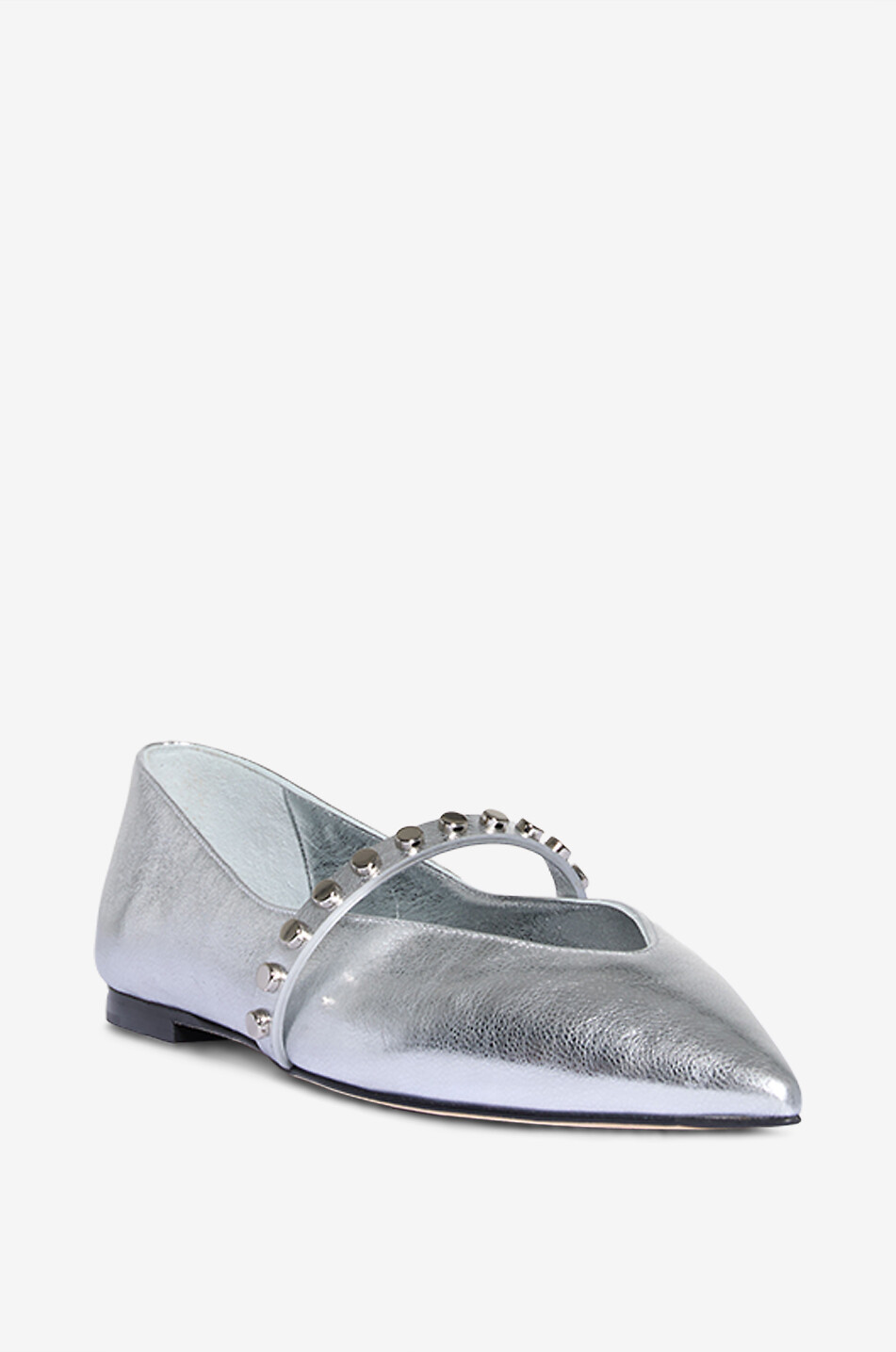 ALEXANDER McQUEEN Revel 5 studded metallic leather Mary Jane flats Women SILVER 1