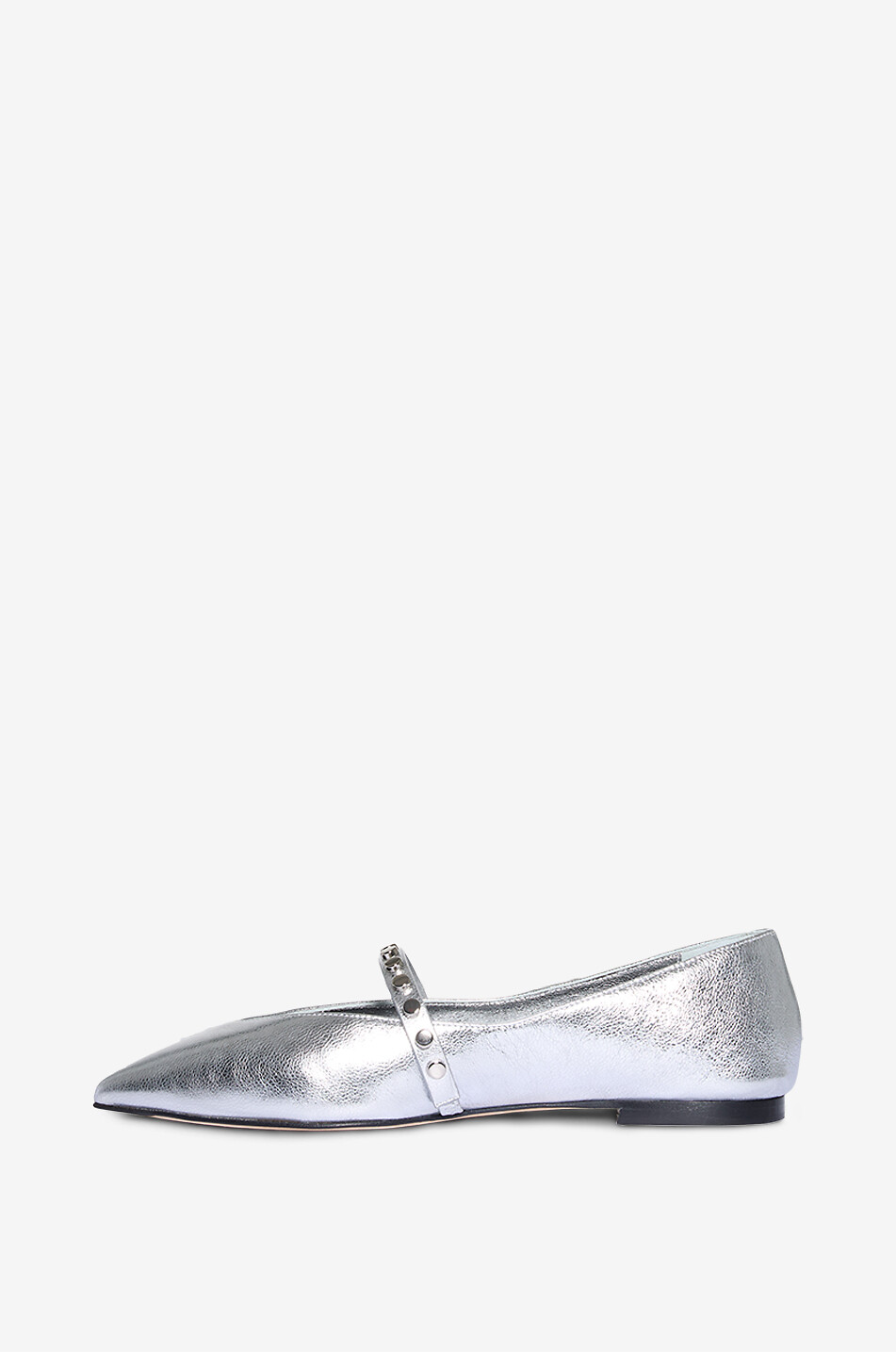 ALEXANDER McQUEEN Revel 5 studded metallic leather Mary Jane flats Women SILVER 3