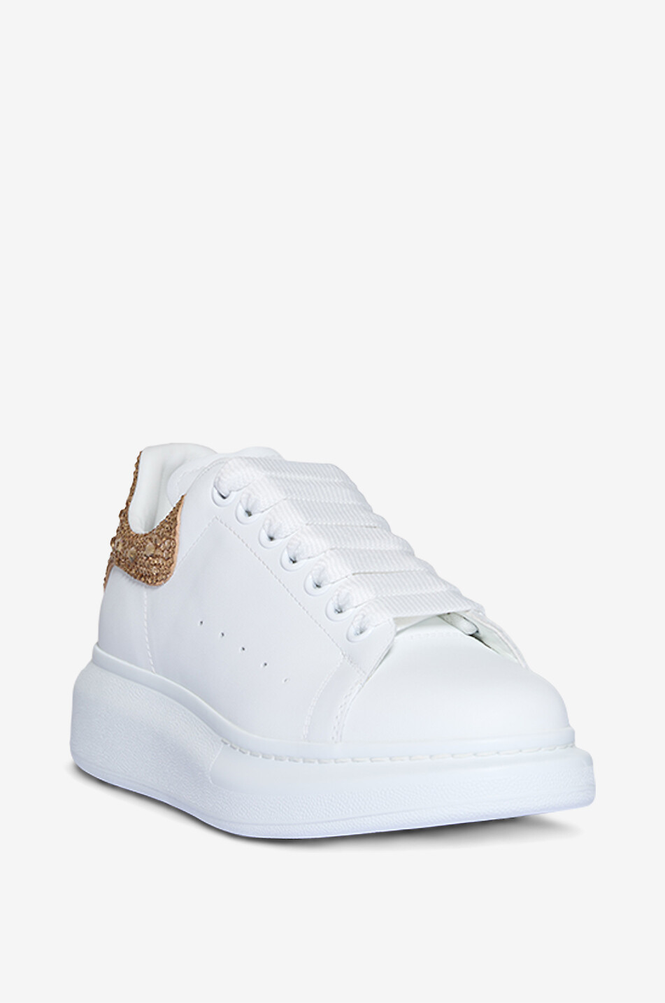 Oversized crystal-clad low-top smooth leather sneakers