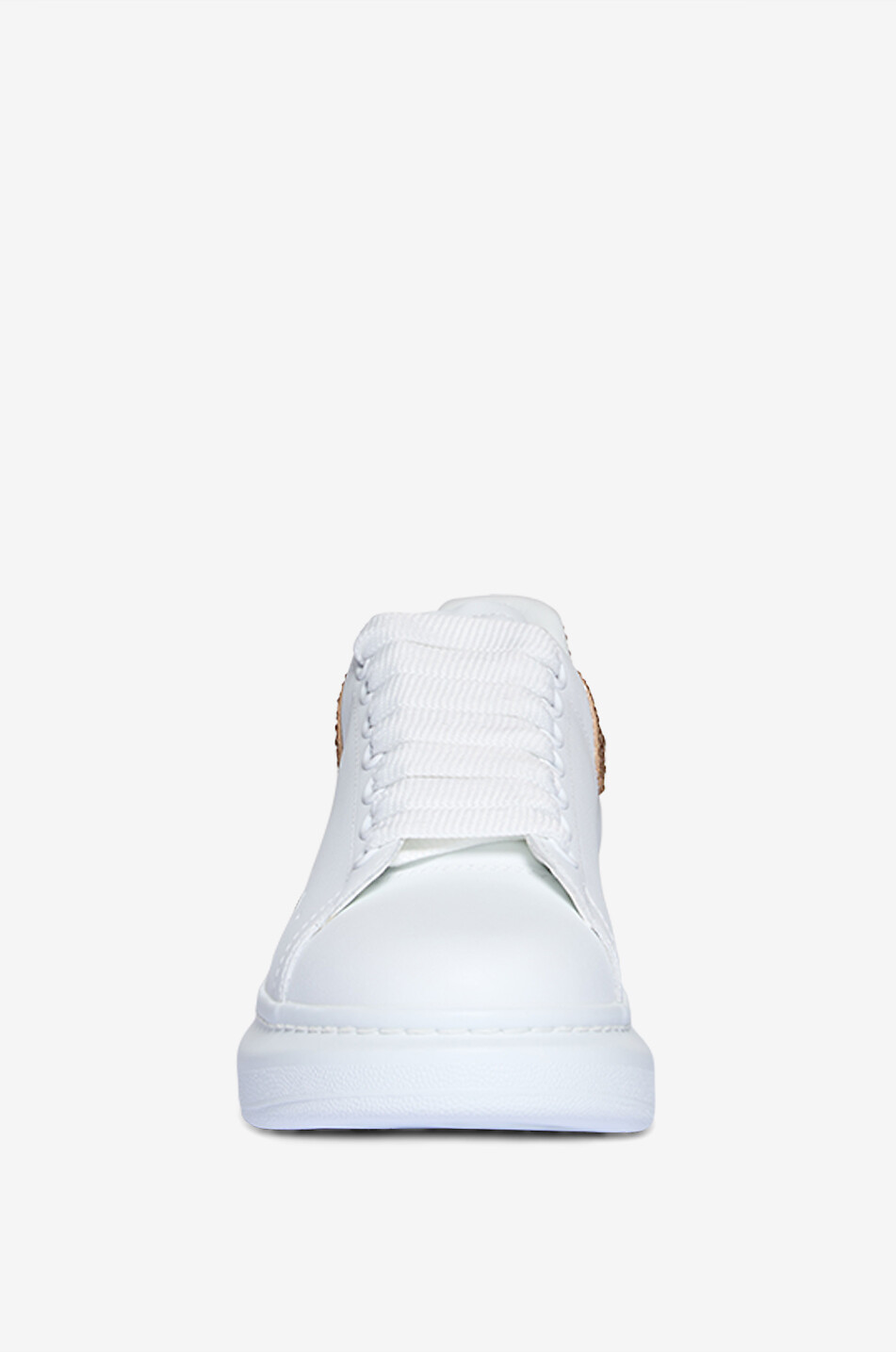 ALEXANDER McQUEEN Oversized crystal-clad low-top smooth leather sneakers Women WHITE 2