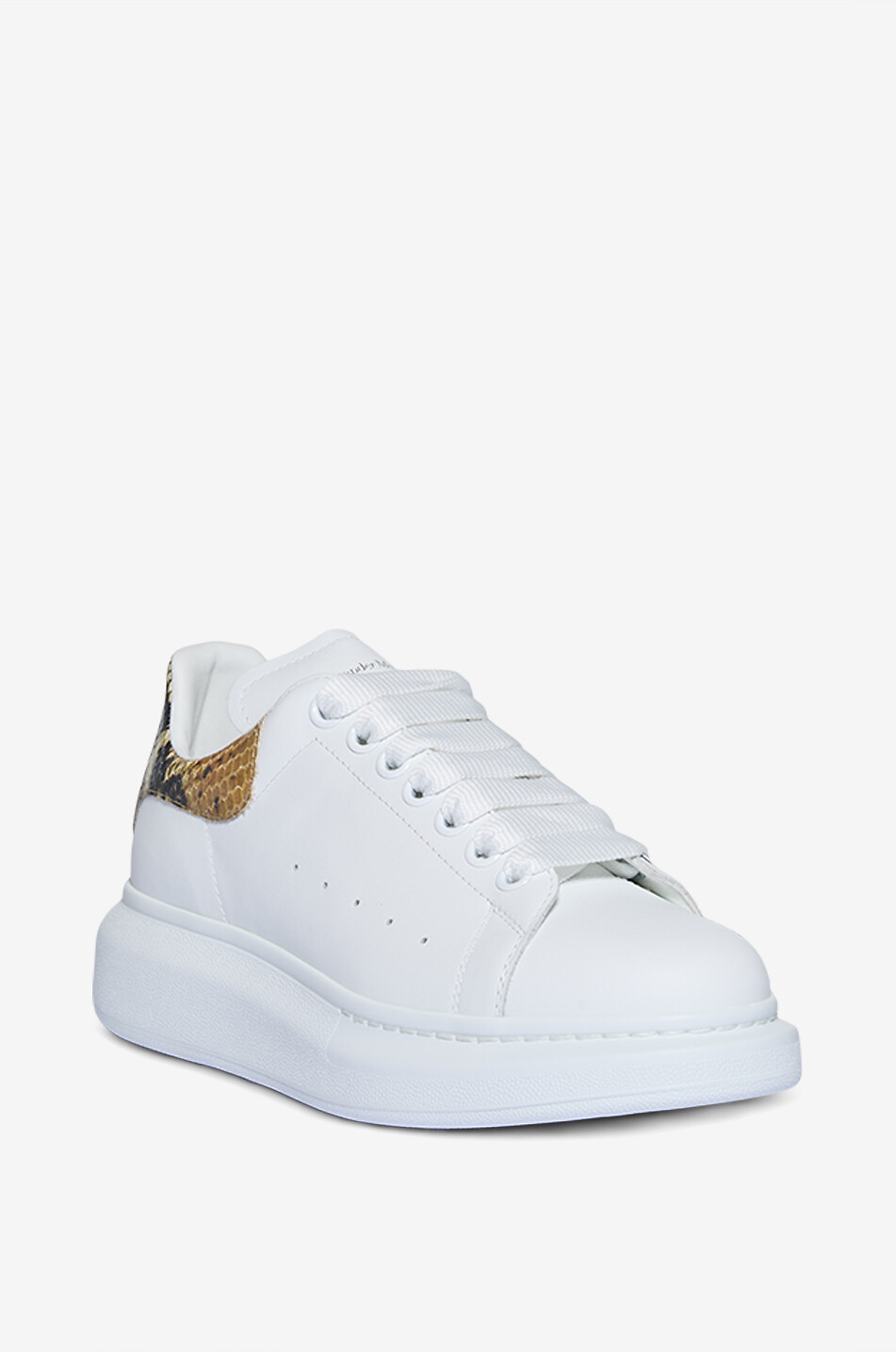 ALEXANDER McQUEEN Baskets en cuir lisse et cuir effet python Oversized Femme BLANC 1