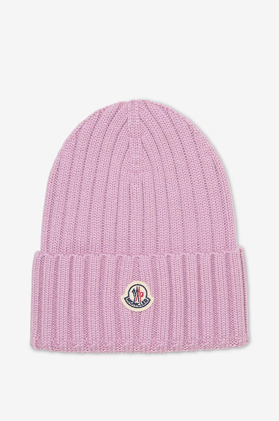 MONCLER Rib-knit virgin wool beanie with logo patch Women PINK 1