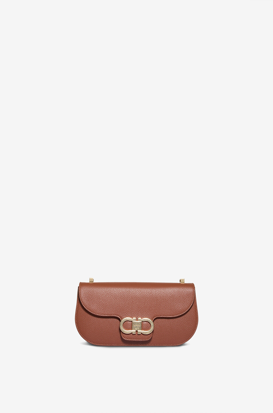 SALVATORE FERRAGAMO Sac baguette en cuir grainé Double Gancini Mini Femme COGNAC 1