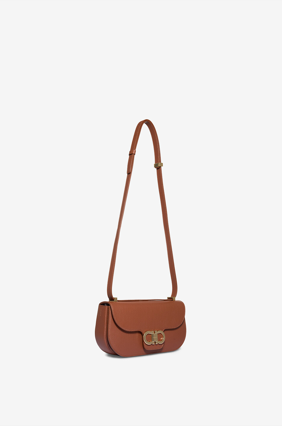 SALVATORE FERRAGAMO Sac baguette en cuir grainé Double Gancini Mini Femme COGNAC 2