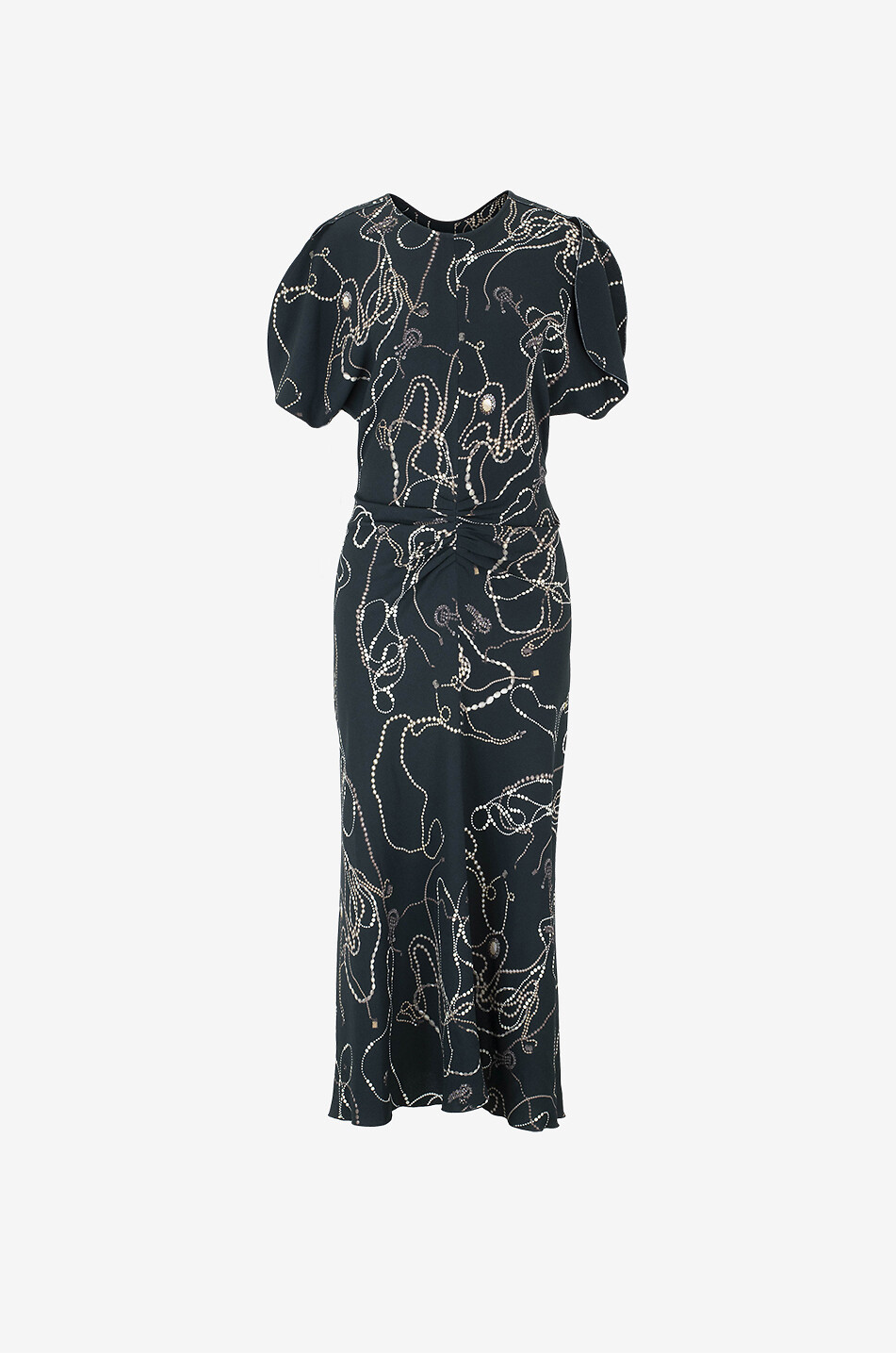 VICTORIA BECKHAM Robe longue en crêpe imprimé bijoux Gathered Waist Femme NOIR 1