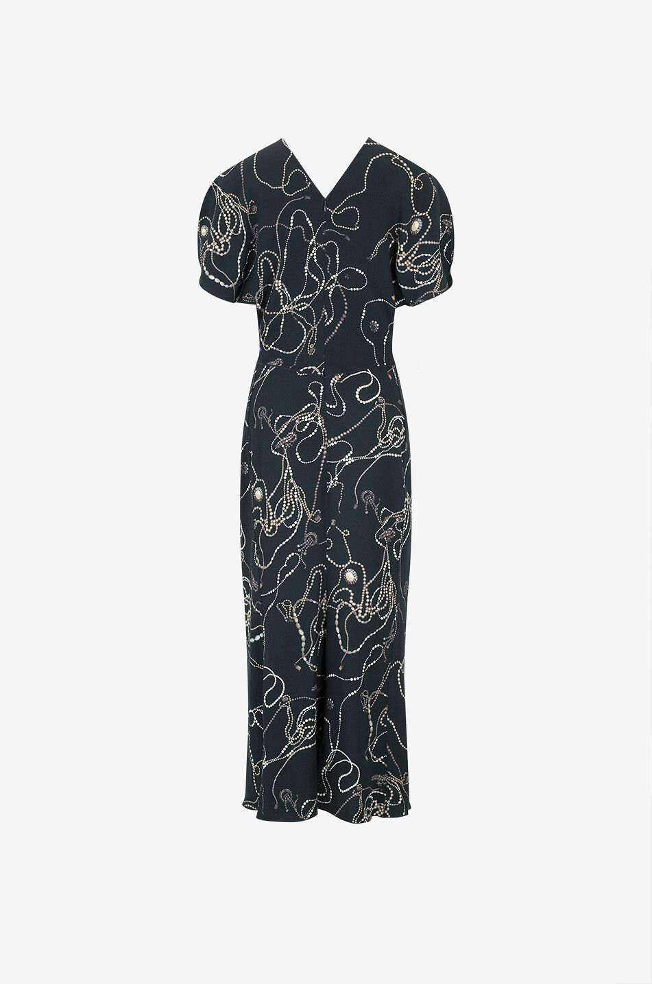 VICTORIA BECKHAM Robe longue en crêpe imprimé bijoux Gathered Waist Femme NOIR 2