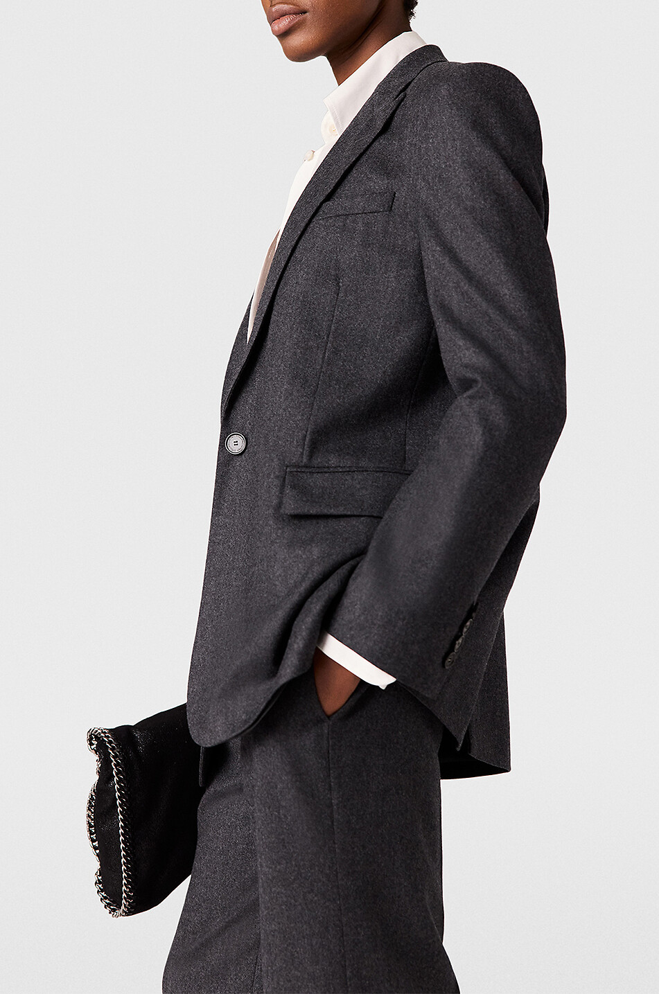 STELLA McCARTNEY Gerader Blazer aus Wollflanell Iconic Boyfriend Damen DUNKELGRAU 8