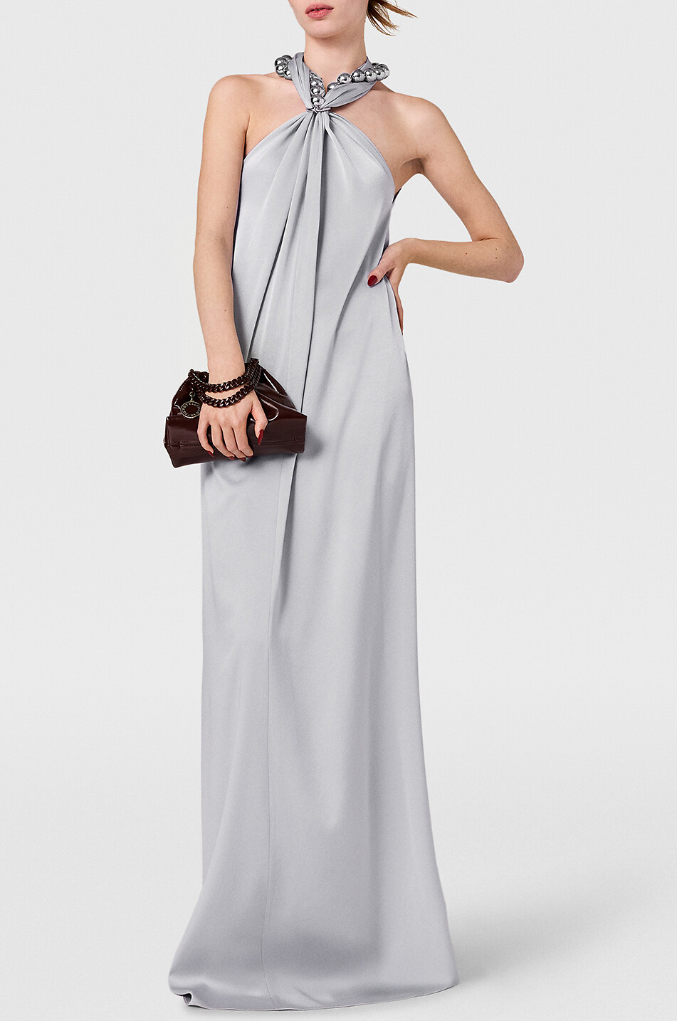 STELLA McCARTNEY Langes Neckholder-Kleid aus Satin mit Perlen Damen HELLBLAU 2