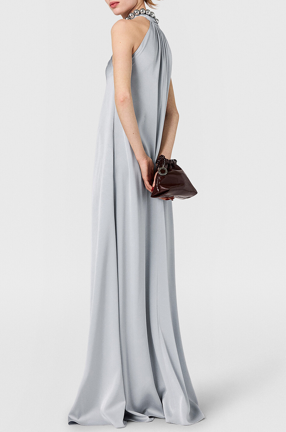 STELLA McCARTNEY Langes Neckholder-Kleid aus Satin mit Perlen Damen HELLBLAU 3