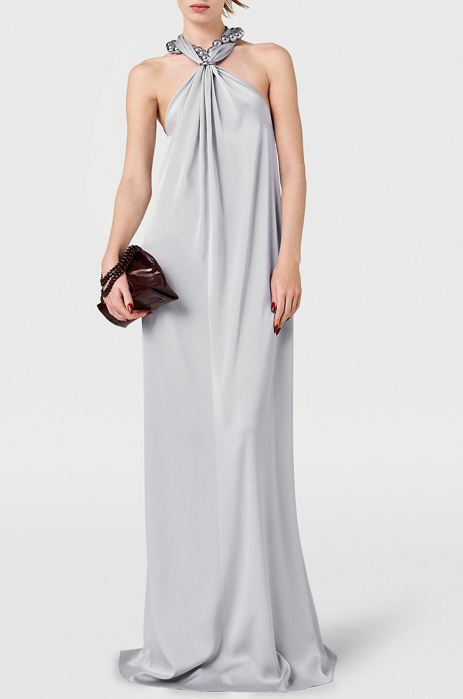 STELLA McCARTNEY Langes Neckholder-Kleid aus Satin mit Perlen Damen HELLBLAU 5